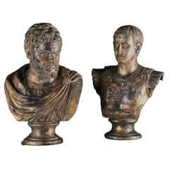 Paire de bustes en bronze doré de César et Antoine, Naples, fin du XIXe siècle