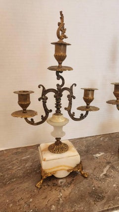 Pair of Gilt Bronze Candelabra with Marble base