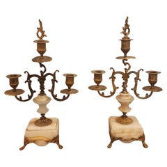 Pair of Gilt Bronze Candelabra with Marble base