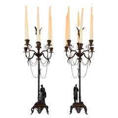 Pair of gilt bronze candelabra with medallion patina and six arms, circa 1880
