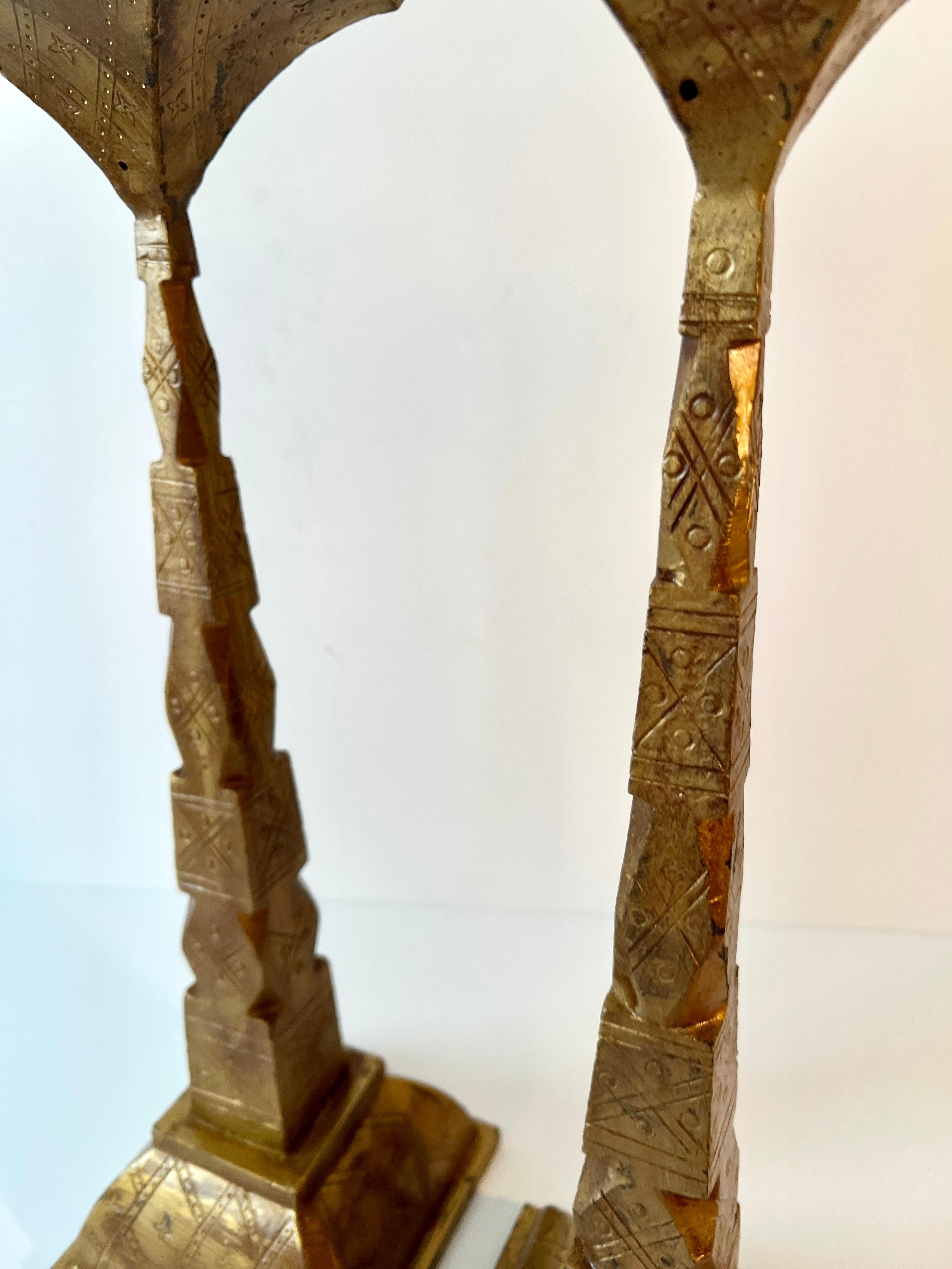 20th Century Pair of Gilt Bronze Candle Holders with Etching Design For Sale