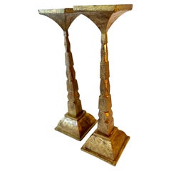 Pair of Gilt Bronze Candle Holders with Etching Design