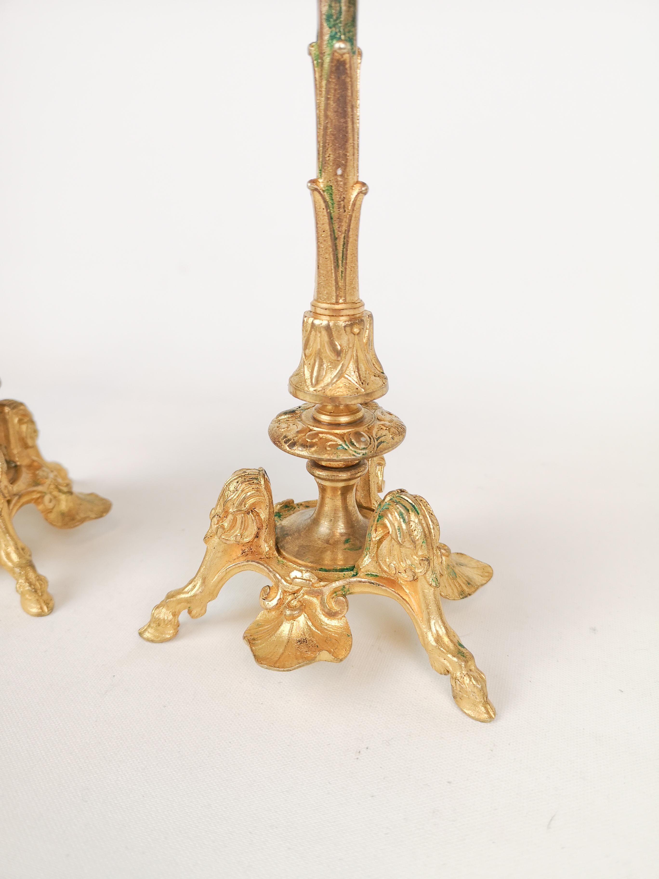 Rococo Revival Pair of Gilt Bronze Candle Sticks 19th Century