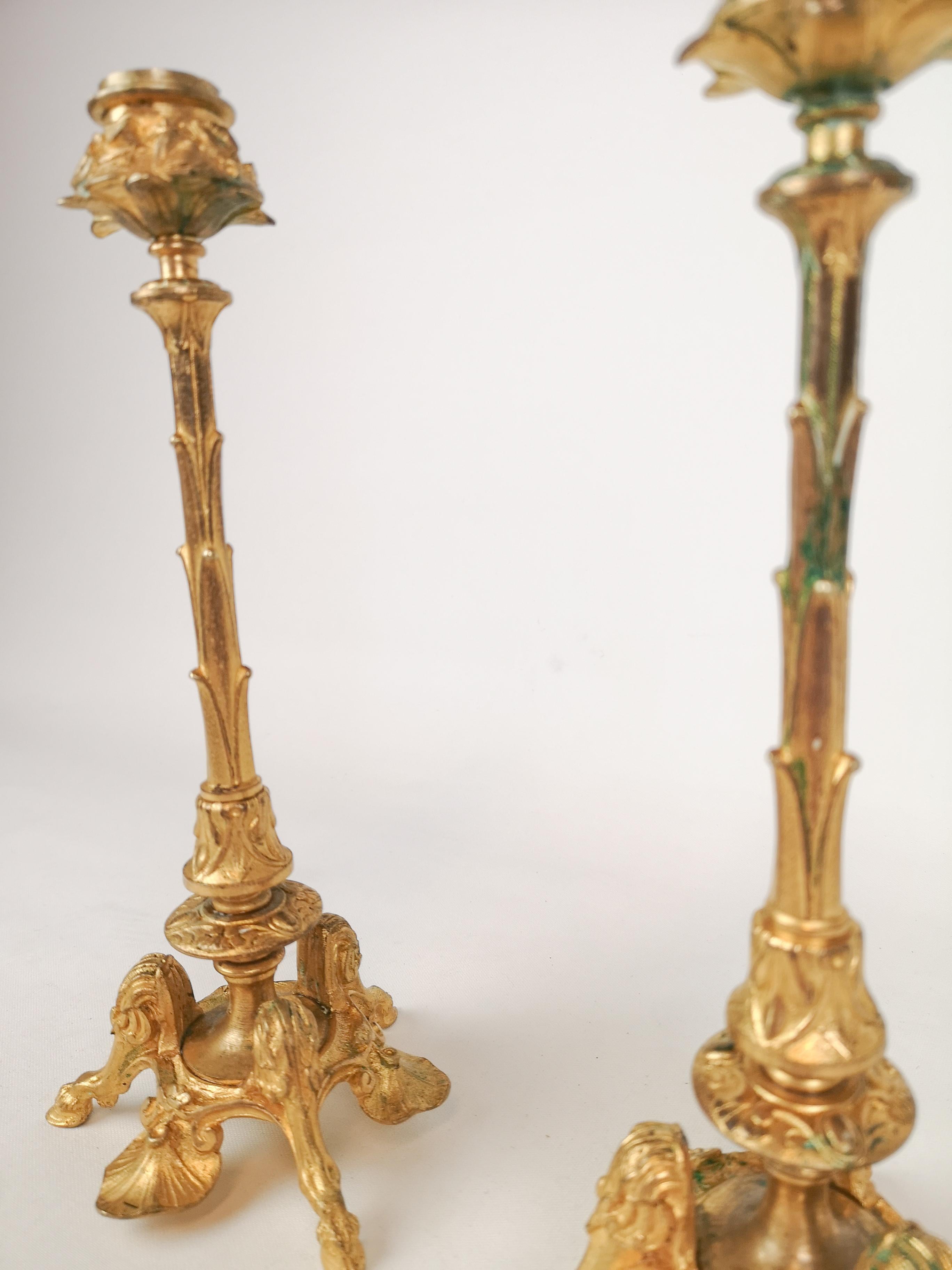 Swedish Pair of Gilt Bronze Candle Sticks 19th Century