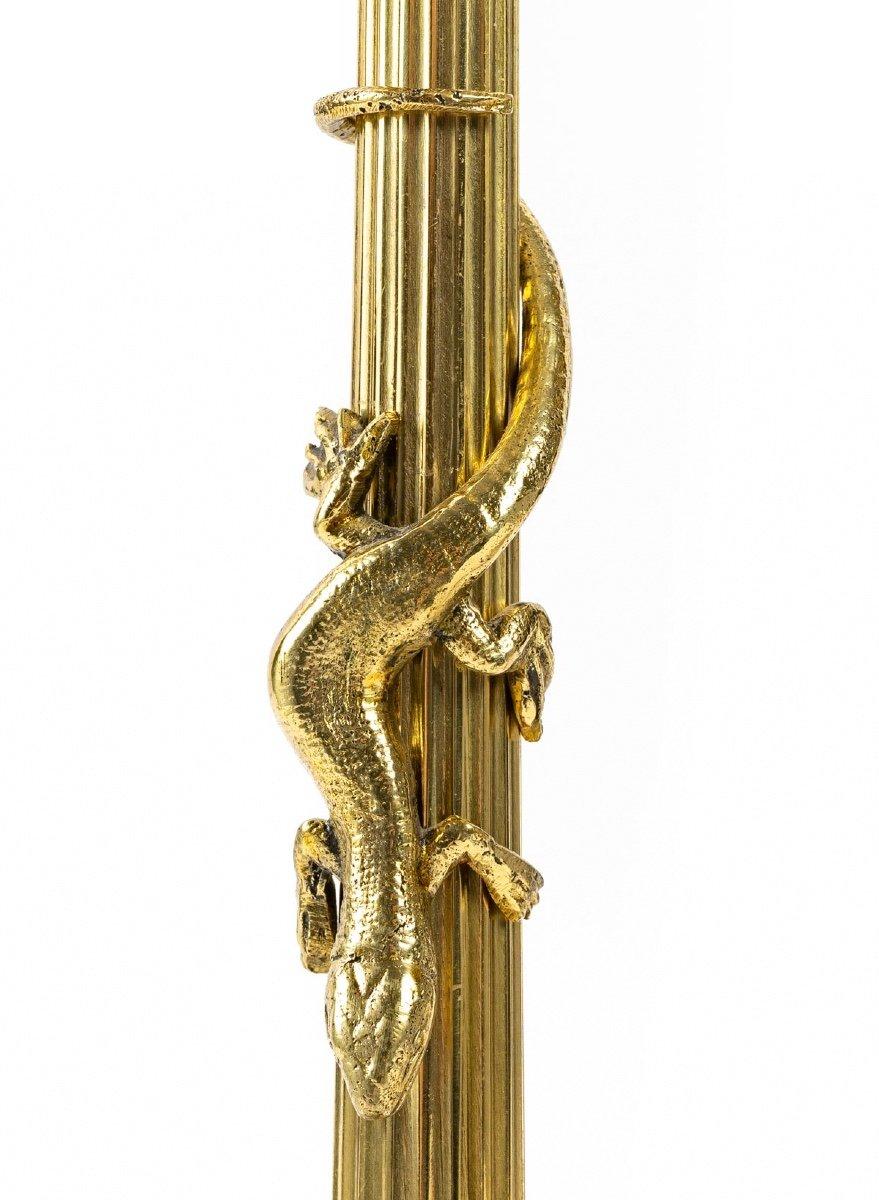 Paar Kerzenständer aus vergoldeter Bronze – F.barbedienne zugeschrieben – Periode: XIX. im Angebot 3