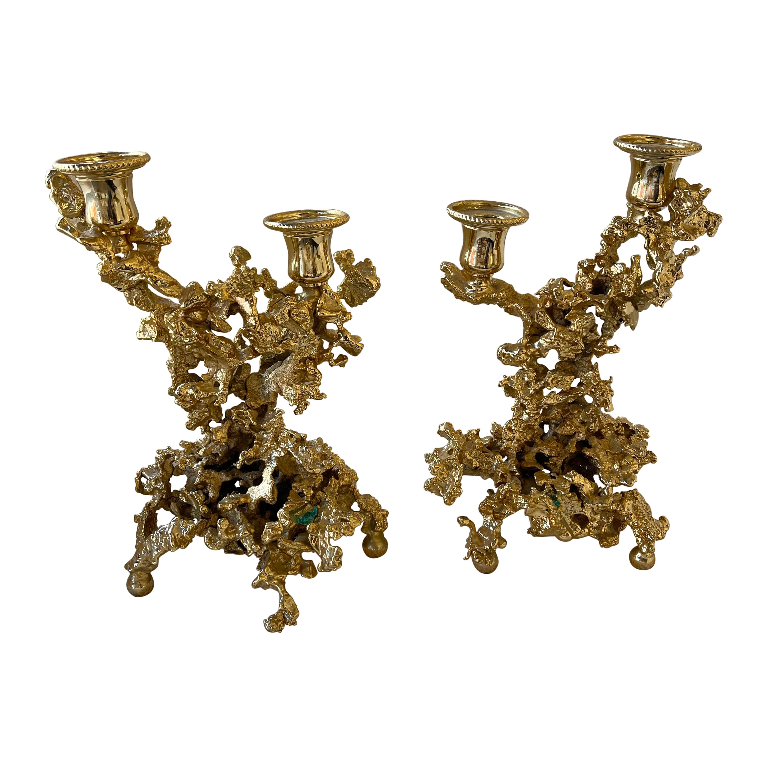Pair of Gilt Bronze Candlesticks by Boeltz, France, 1970s