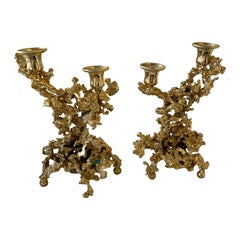Pareja de candeleros de bronce dorado de Boeltz, Francia, años 70