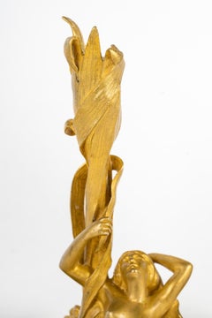 Pair of Gilt Bronze Candlesticks by Edouardo Rossi (1867-1926), Art Nouveau.