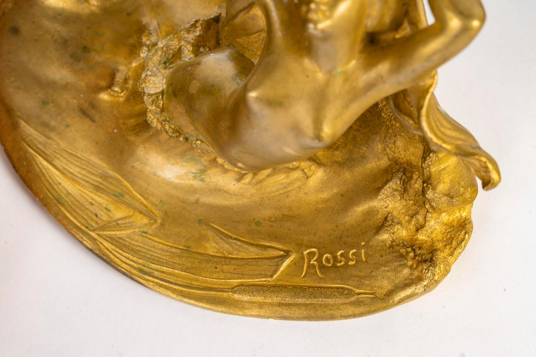 Pair of Gilt Bronze Candlesticks by Edouardo Rossi (1867-1926), Art Nouveau. For Sale 2