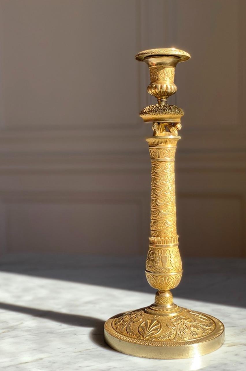 Pair of Gilt Bronze Candlesticks, Empire Period XIX In Good Condition For Sale In Buenos Aires, AR