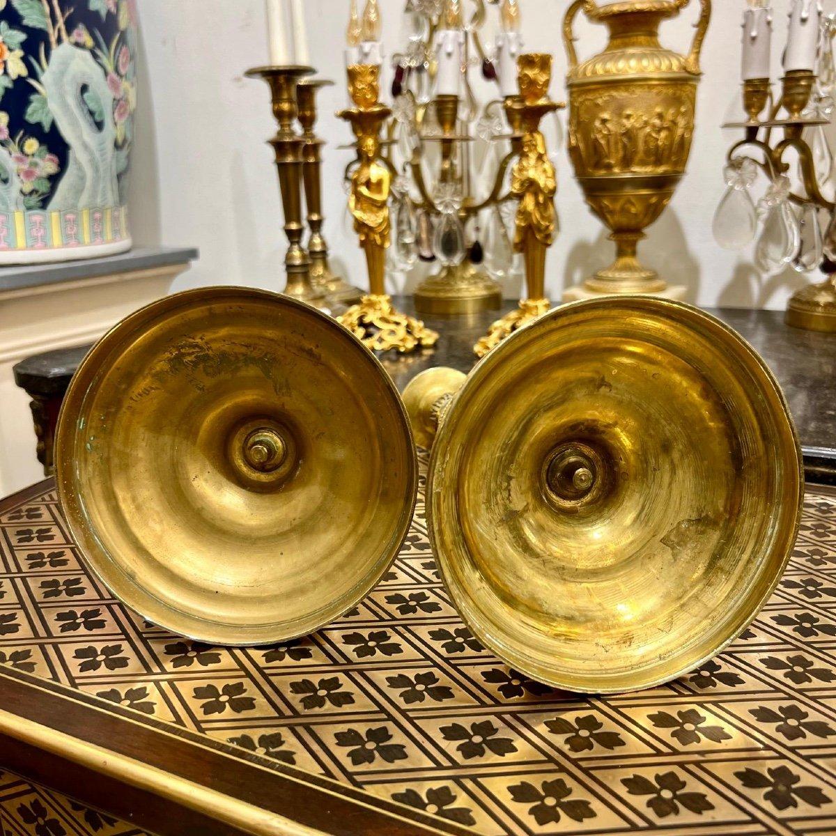 Louis Philippe Pair of Gilt Bronze Candlesticks from the Bourbon Restoration Period  For Sale