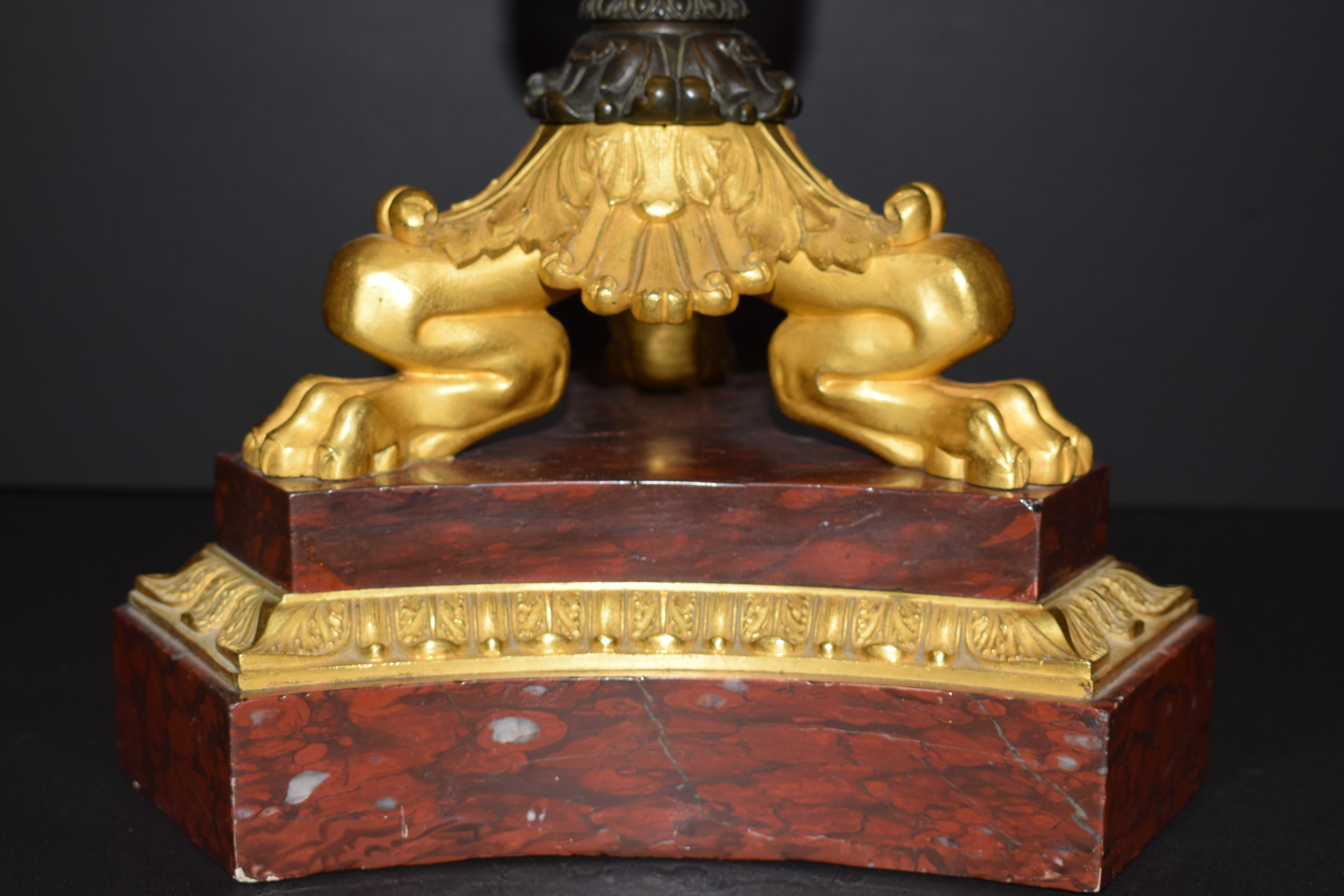 Pair of Gilt Bronze Candlesticks on Marble For Sale 5