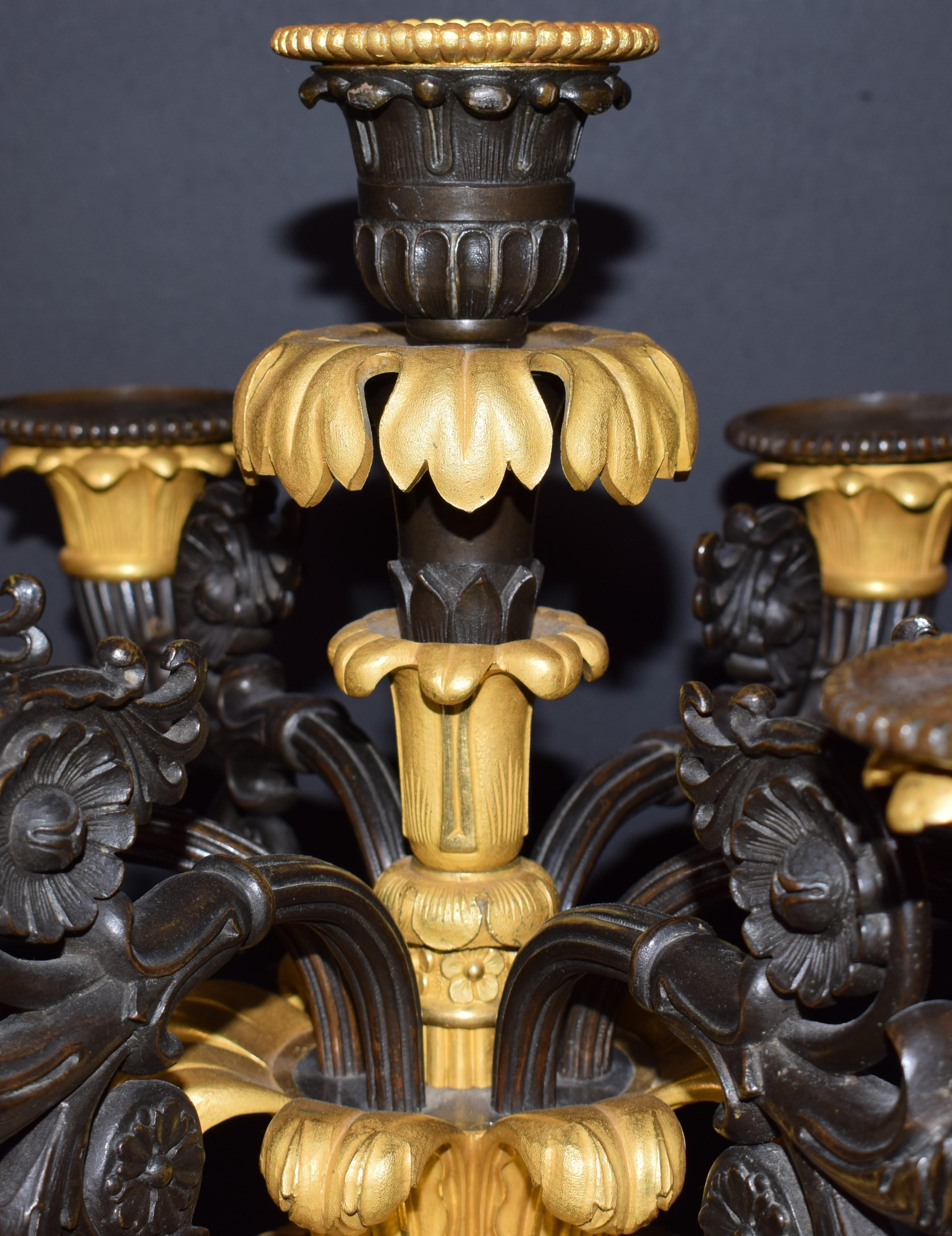 Neoclassical Pair of Gilt Bronze Candlesticks on Marble For Sale