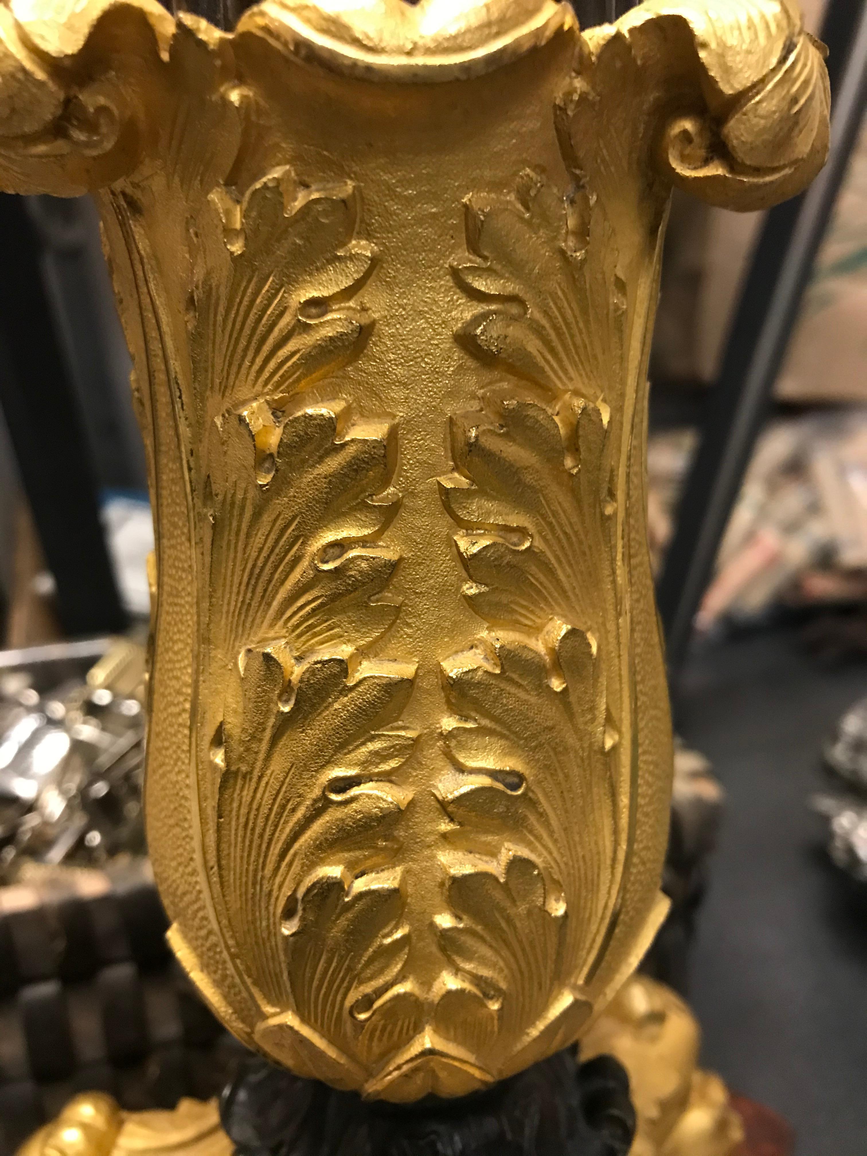 Pair of Gilt Bronze Candlesticks on Marble For Sale 1