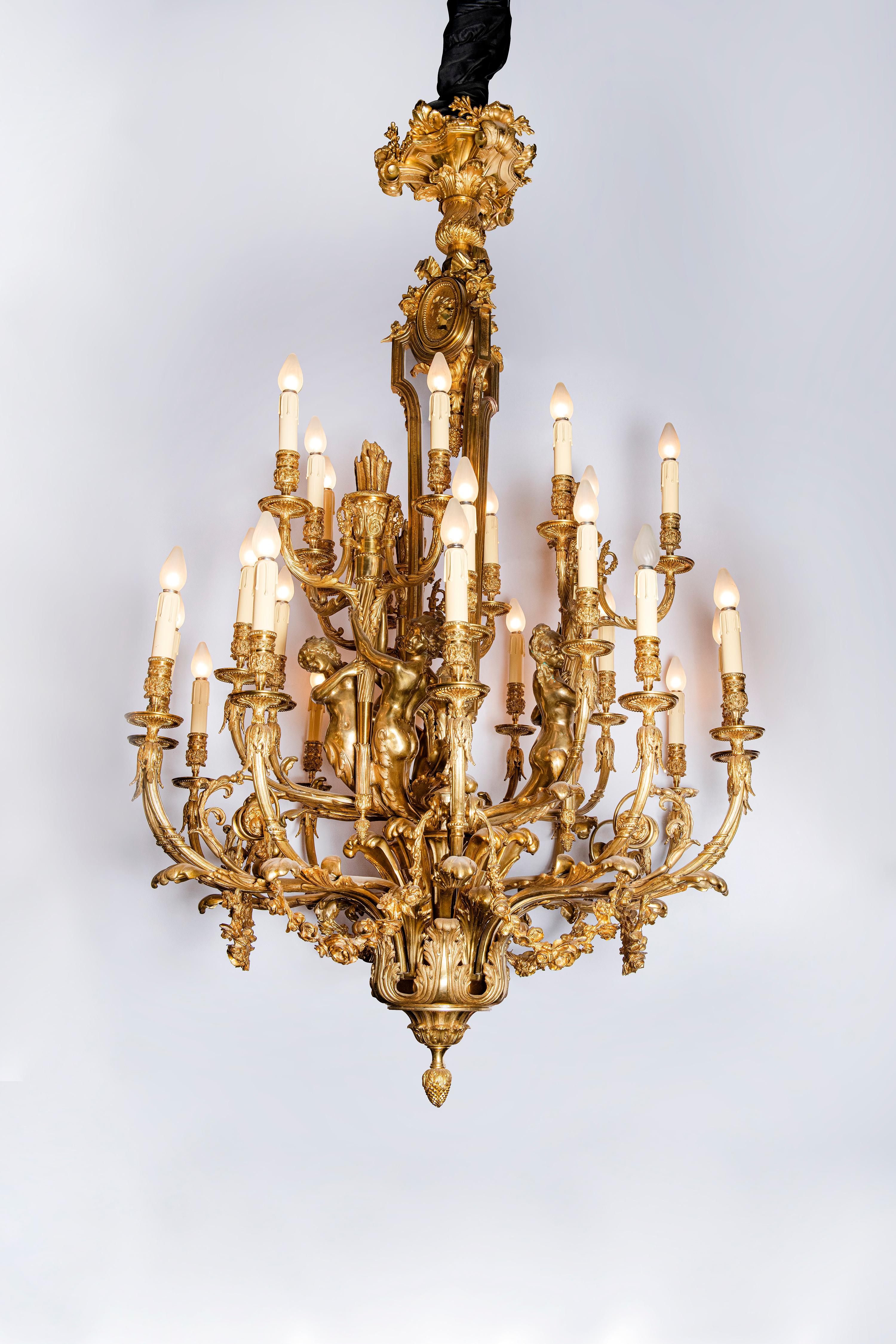 Pair of gilt bronze chandeliers with lost-wax process, France, circa 1890.
The price is for the pair but we also sell one individual item.