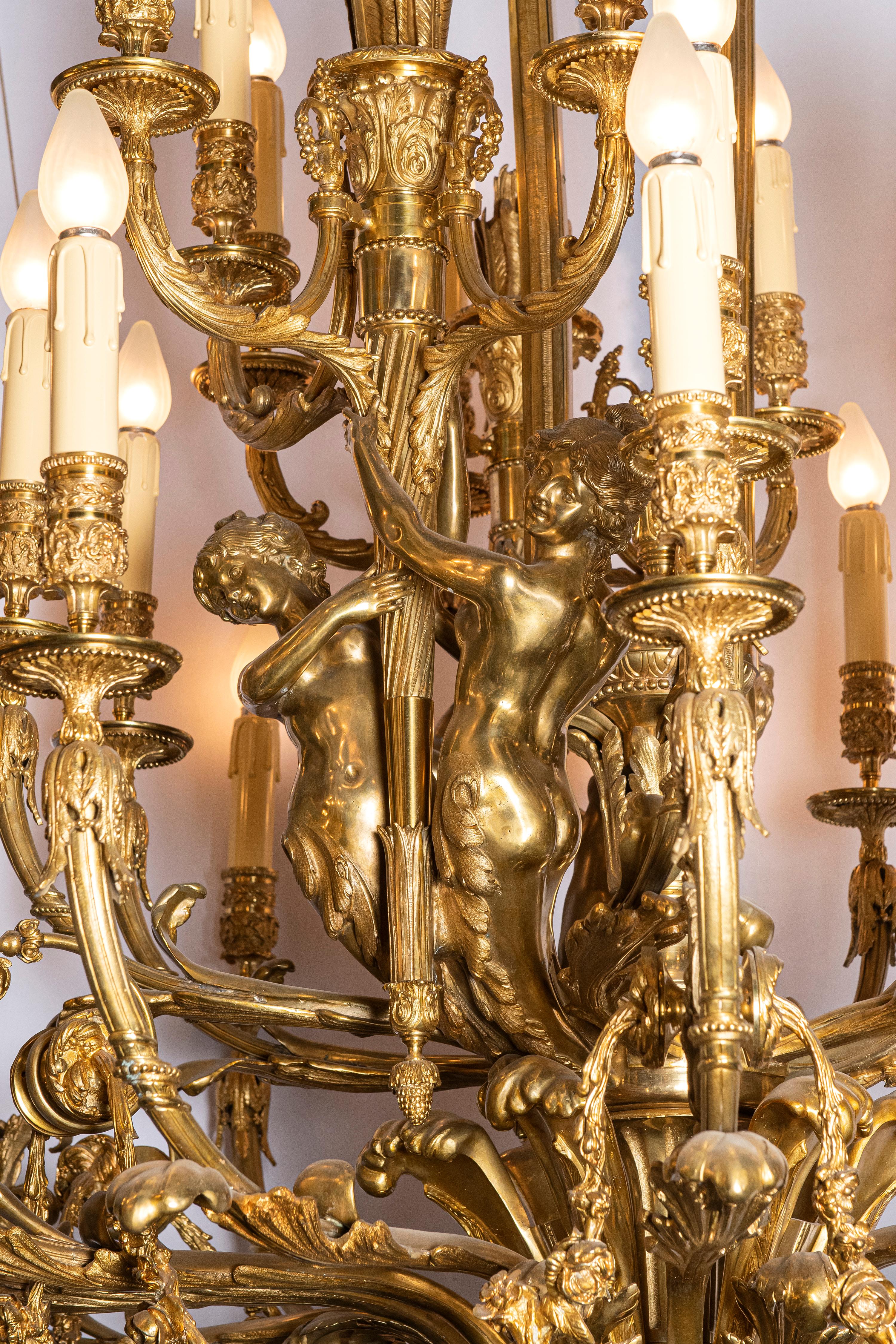 Louis XVI Pair of Gilt Bronze Chandeliers with Lost-Wax Process. France, circa 1890 For Sale