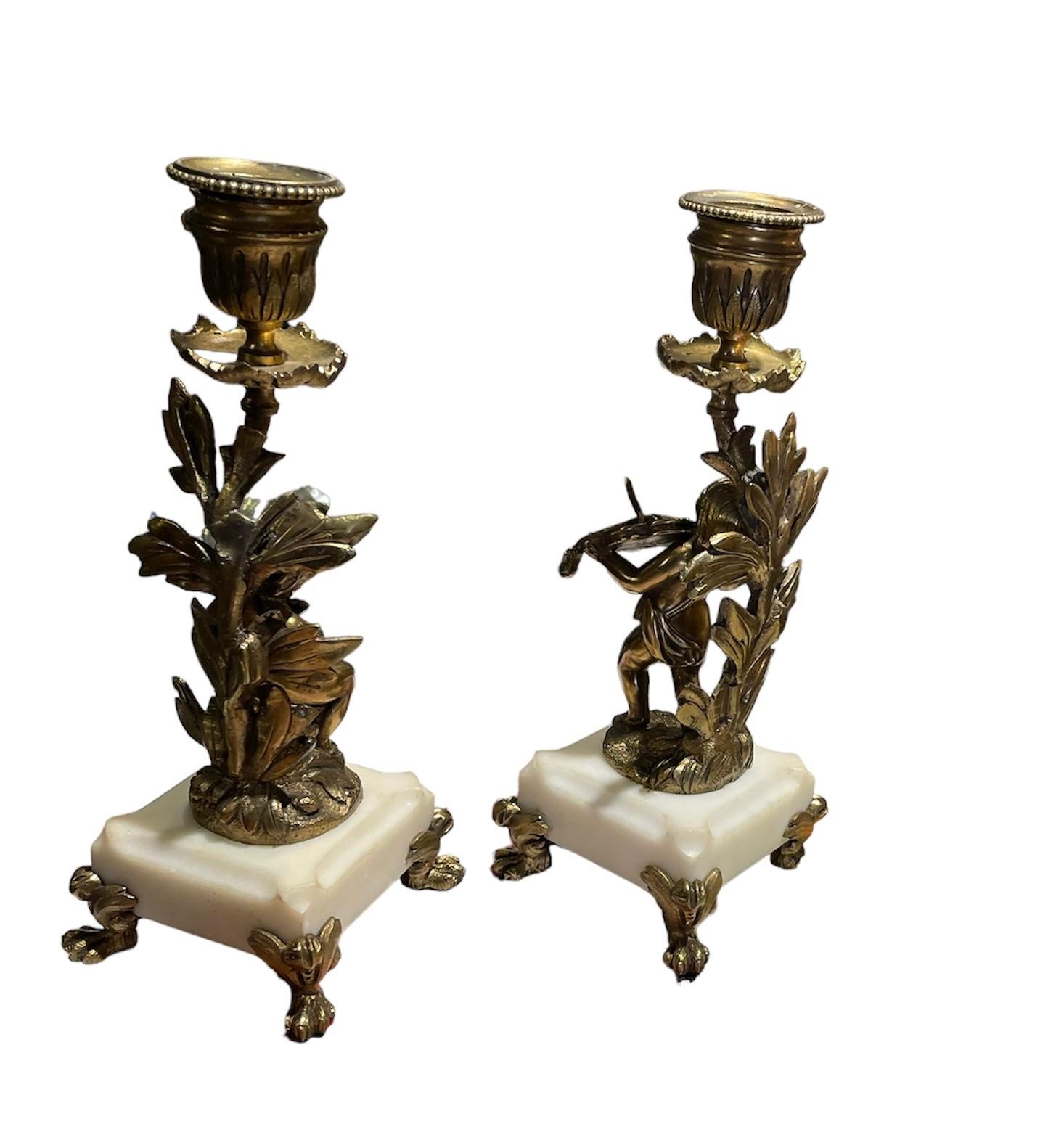 Beaux Arts Pair of Gilt Bronze Cherubs Candle Holders For Sale