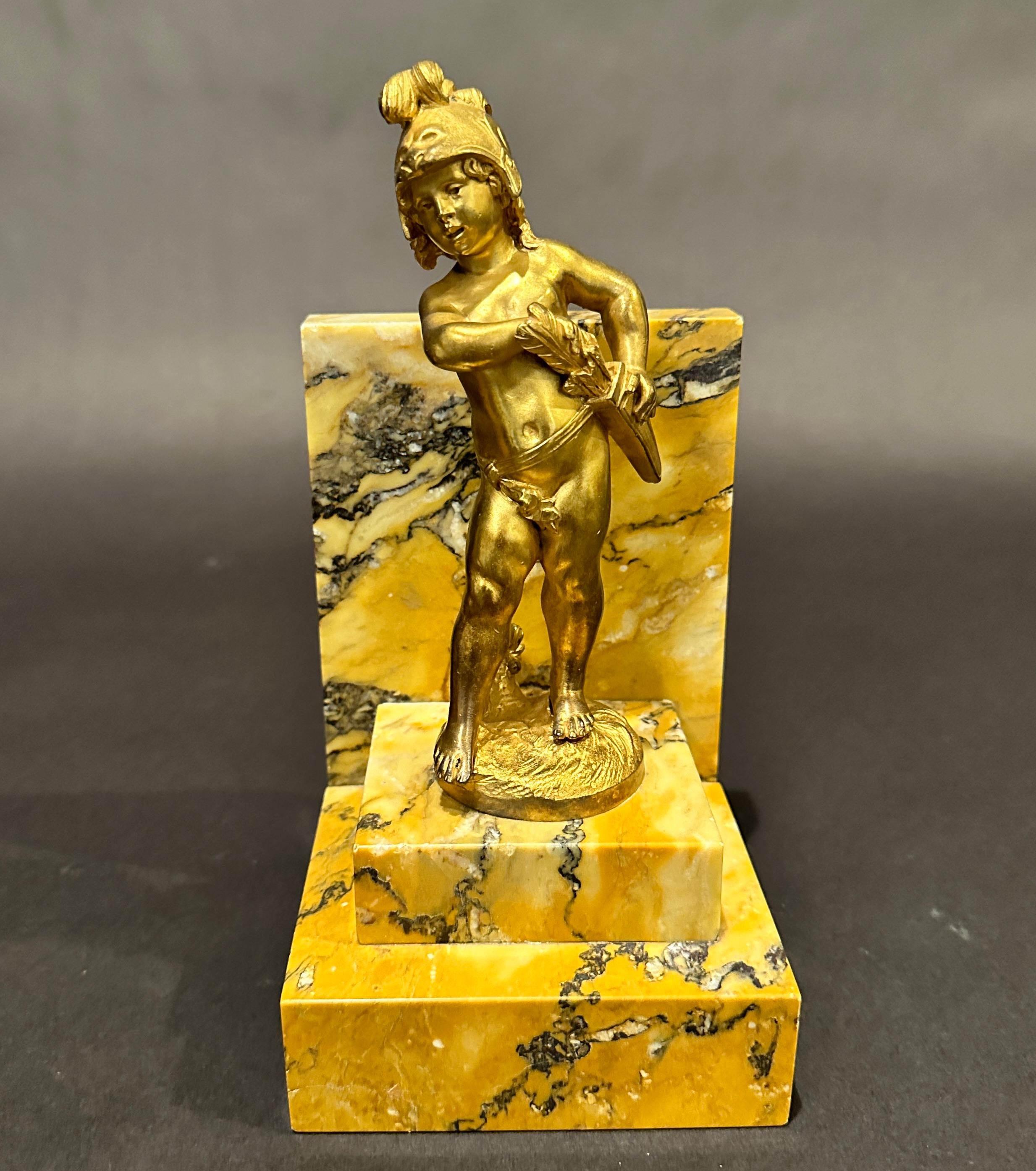 French Pair Of Gilt Bronze Child Warrior Bookends