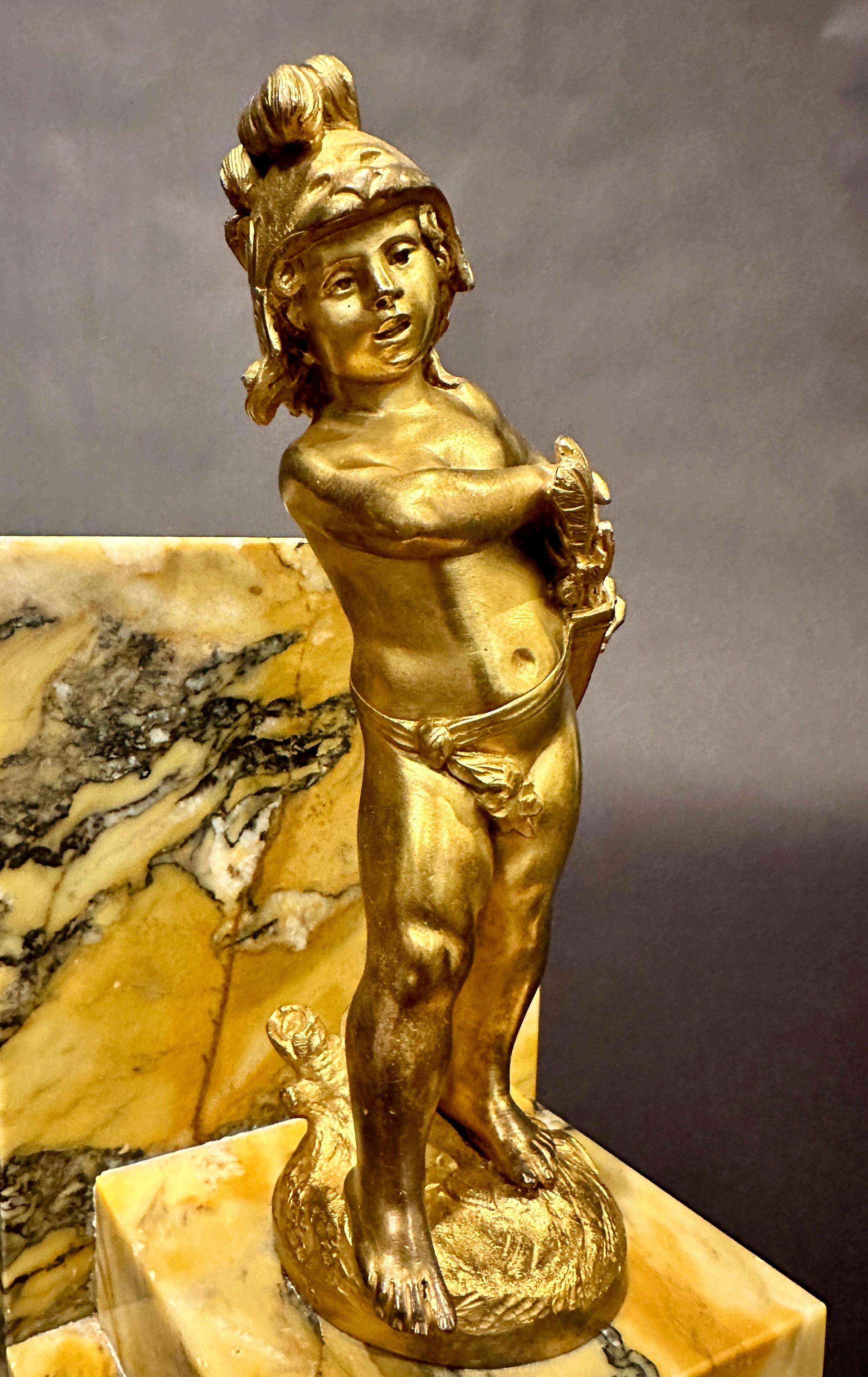 Pair Of Gilt Bronze Child Warrior Bookends In Good Condition In Norwood, NJ