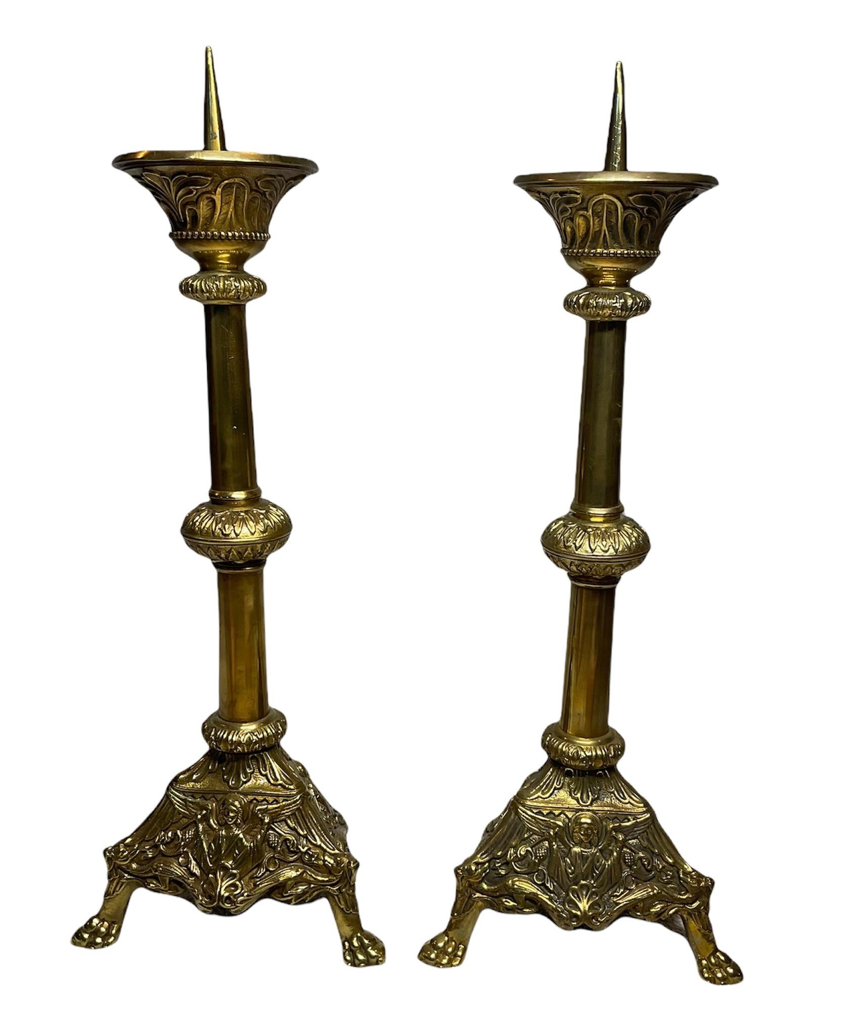 Pair of Gilt Bronze Church Altar Candle Holder/Candelsticks 2