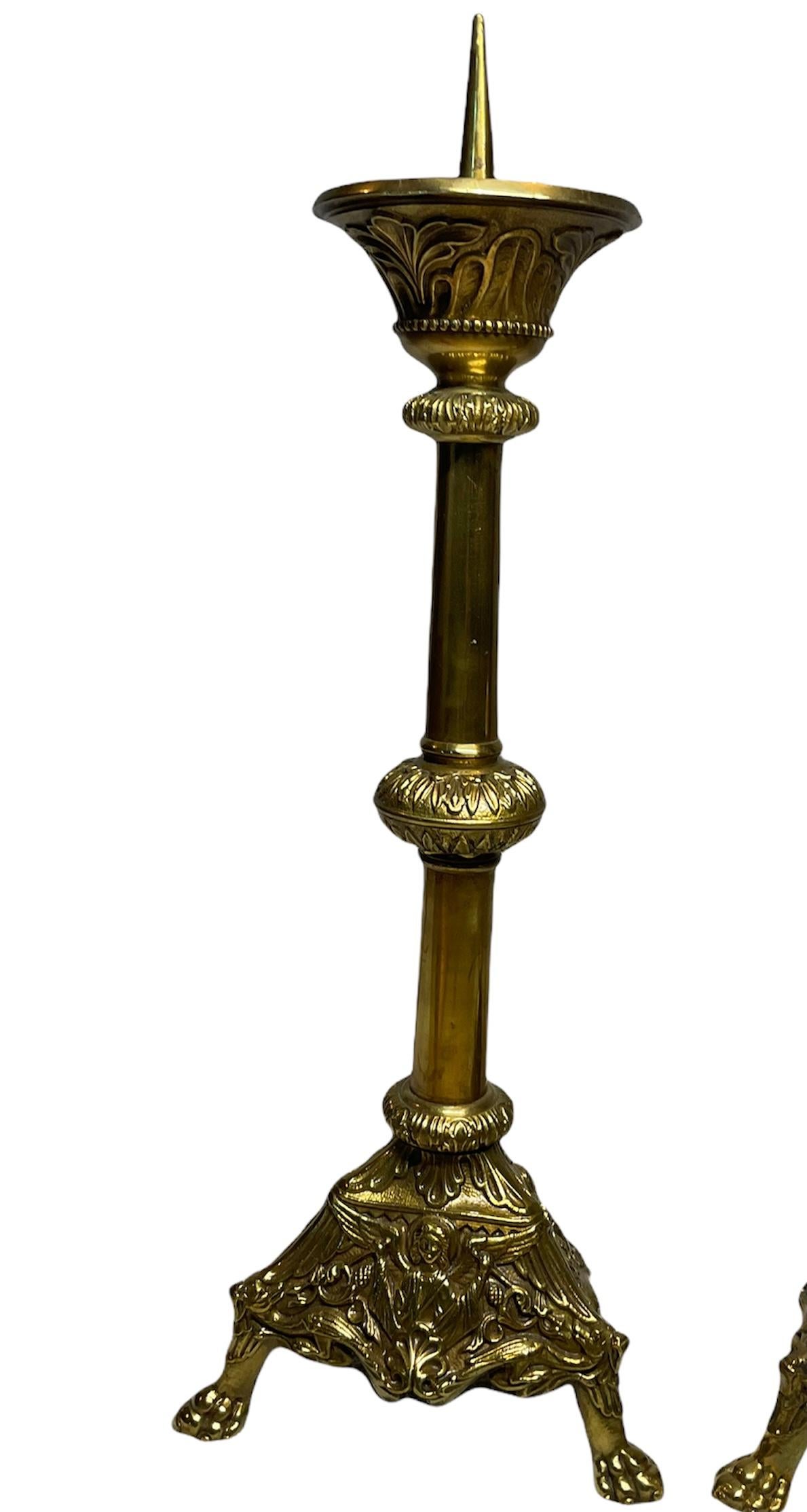 Unknown Pair of Gilt Bronze Church Altar Candle Holder/Candelsticks
