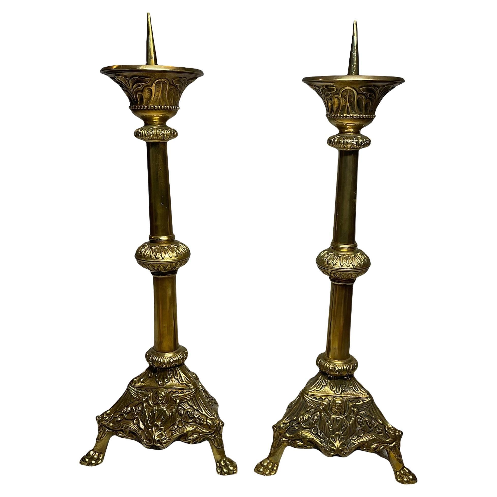 Pair of Gilt Bronze Church Altar Candle Holder/Candelsticks