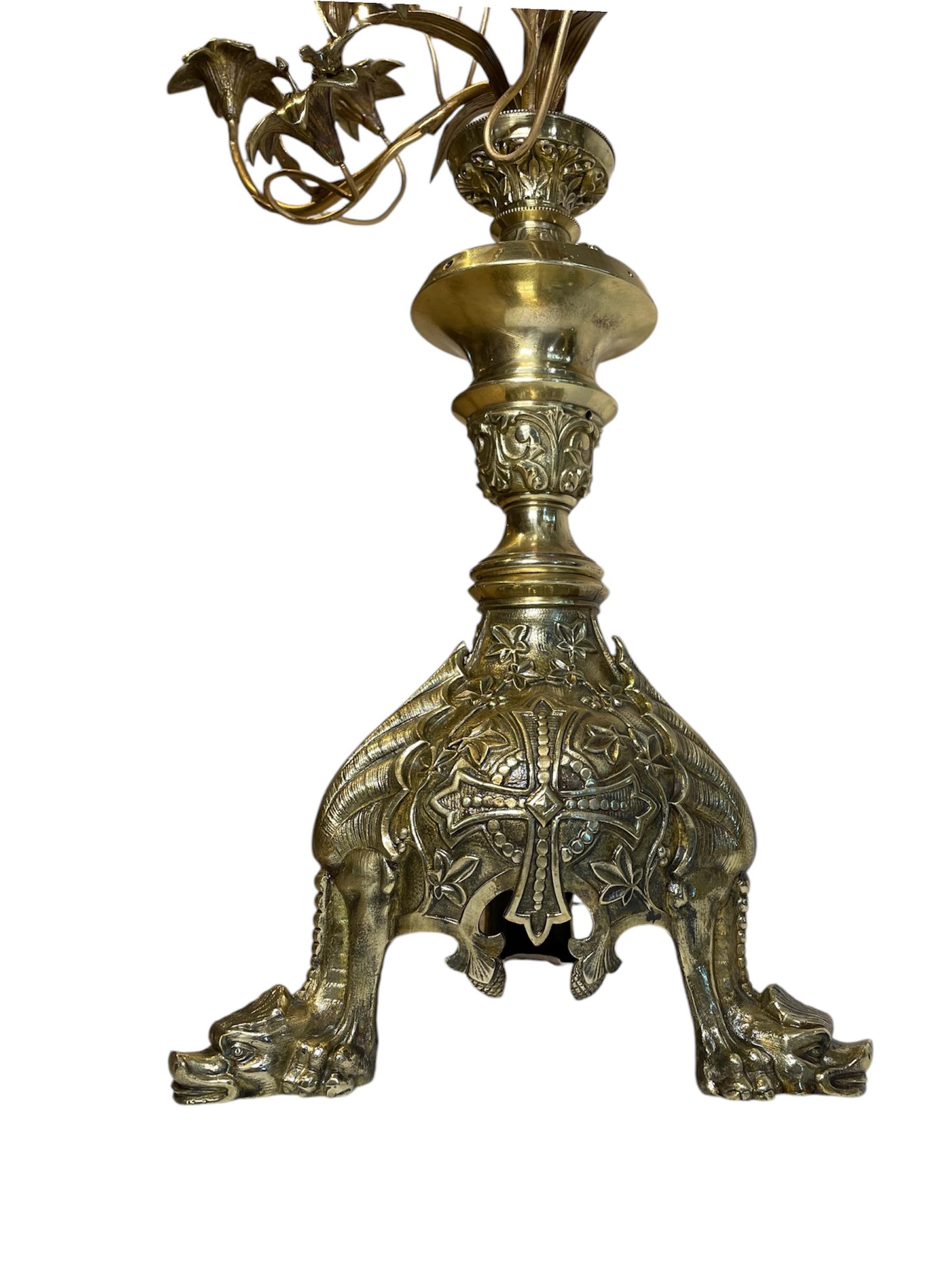 Pair Of Gilt Bronze Console Lily Flowers Candelabras 4