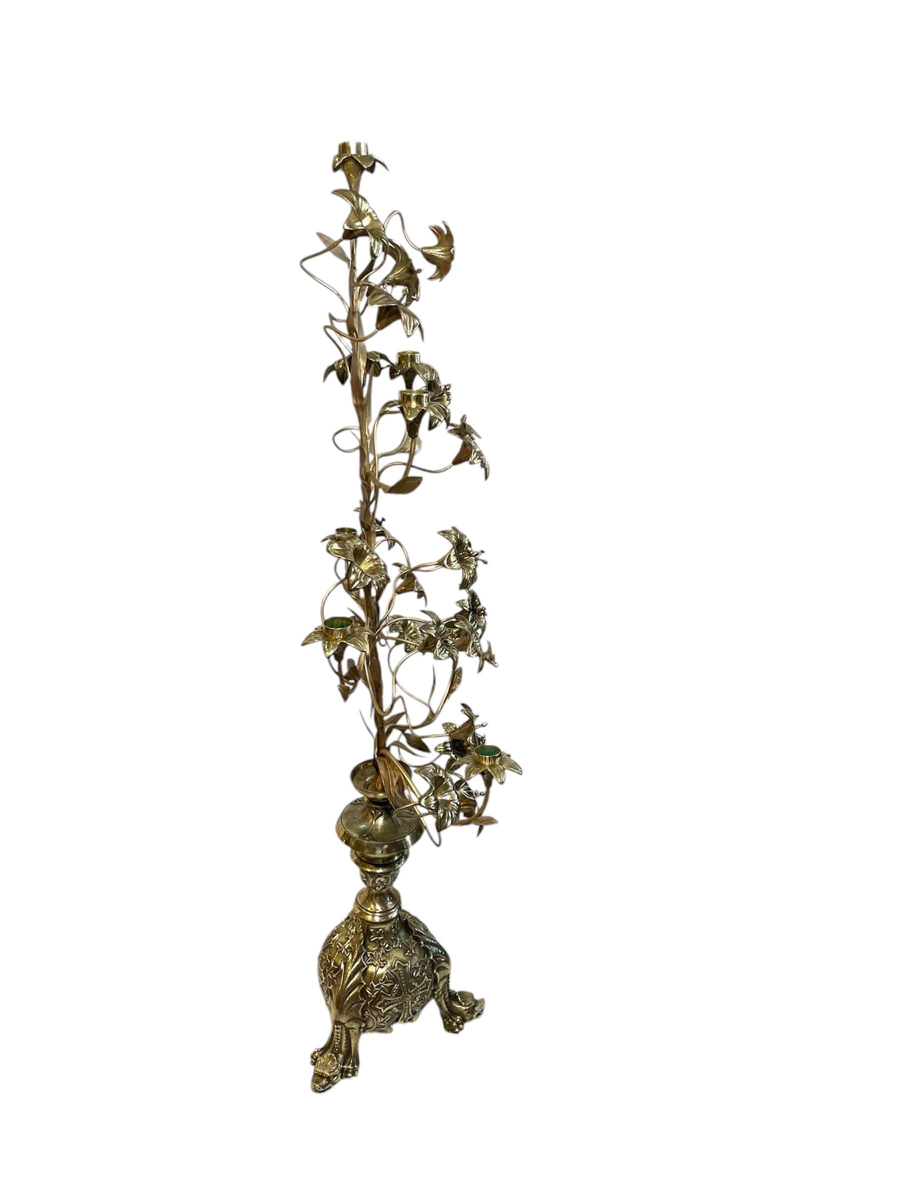 Pair Of Gilt Bronze Console Lily Flowers Candelabras 10