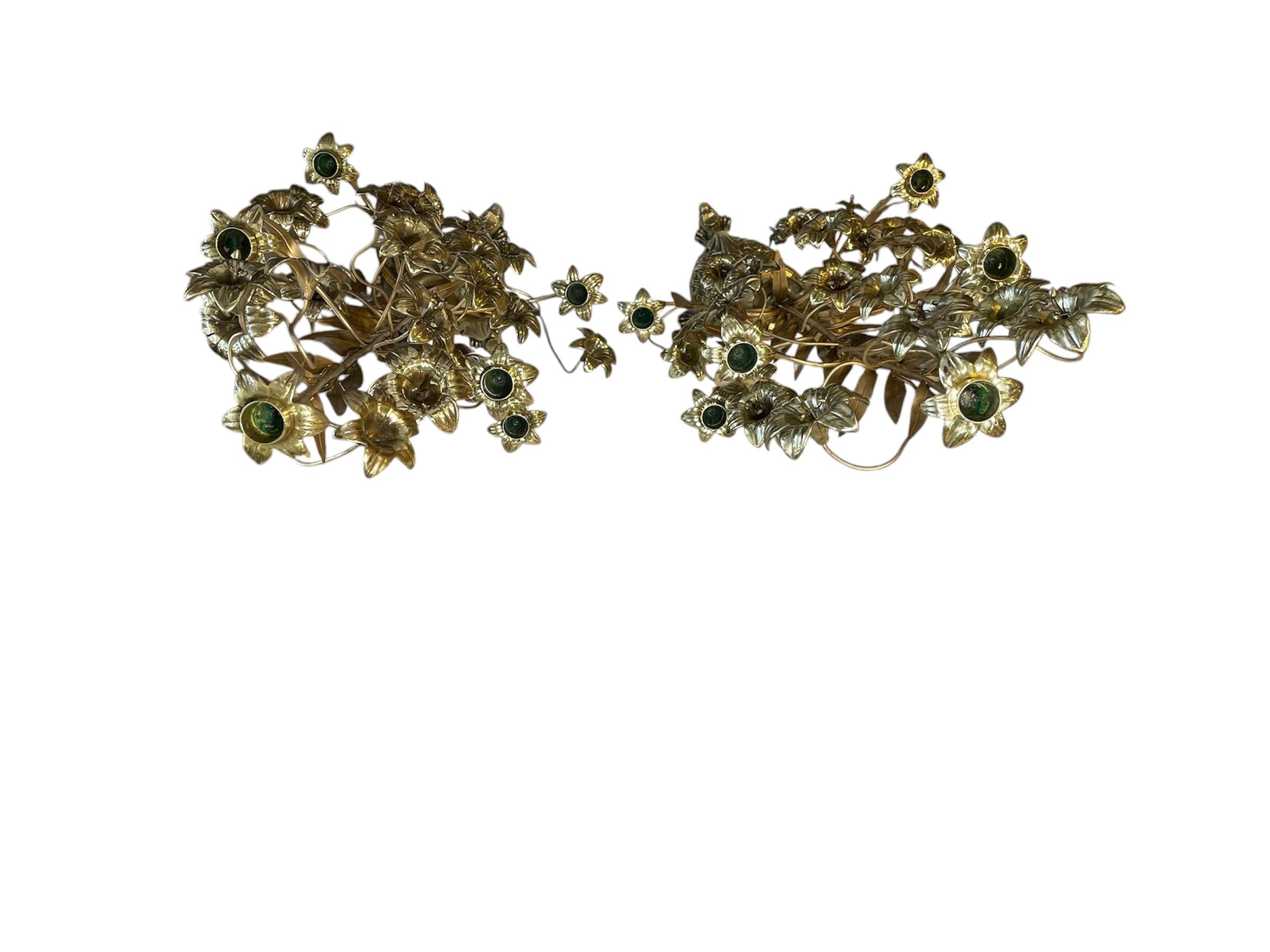 Pair Of Gilt Bronze Console Lily Flowers Candelabras 3