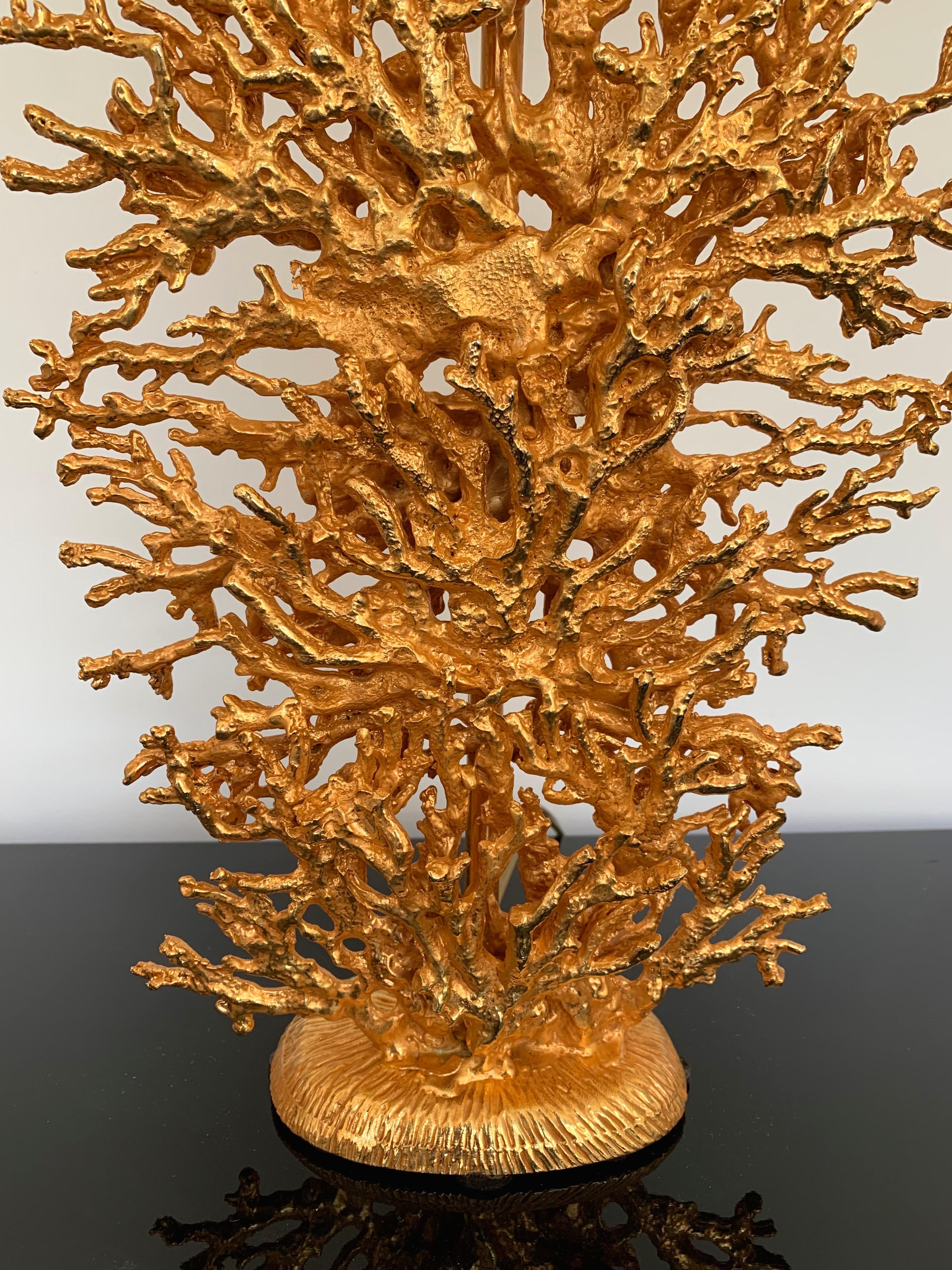 French Pair of Gilt Bronze Coral Lamps by Stephane Galerneau, France, 1990s