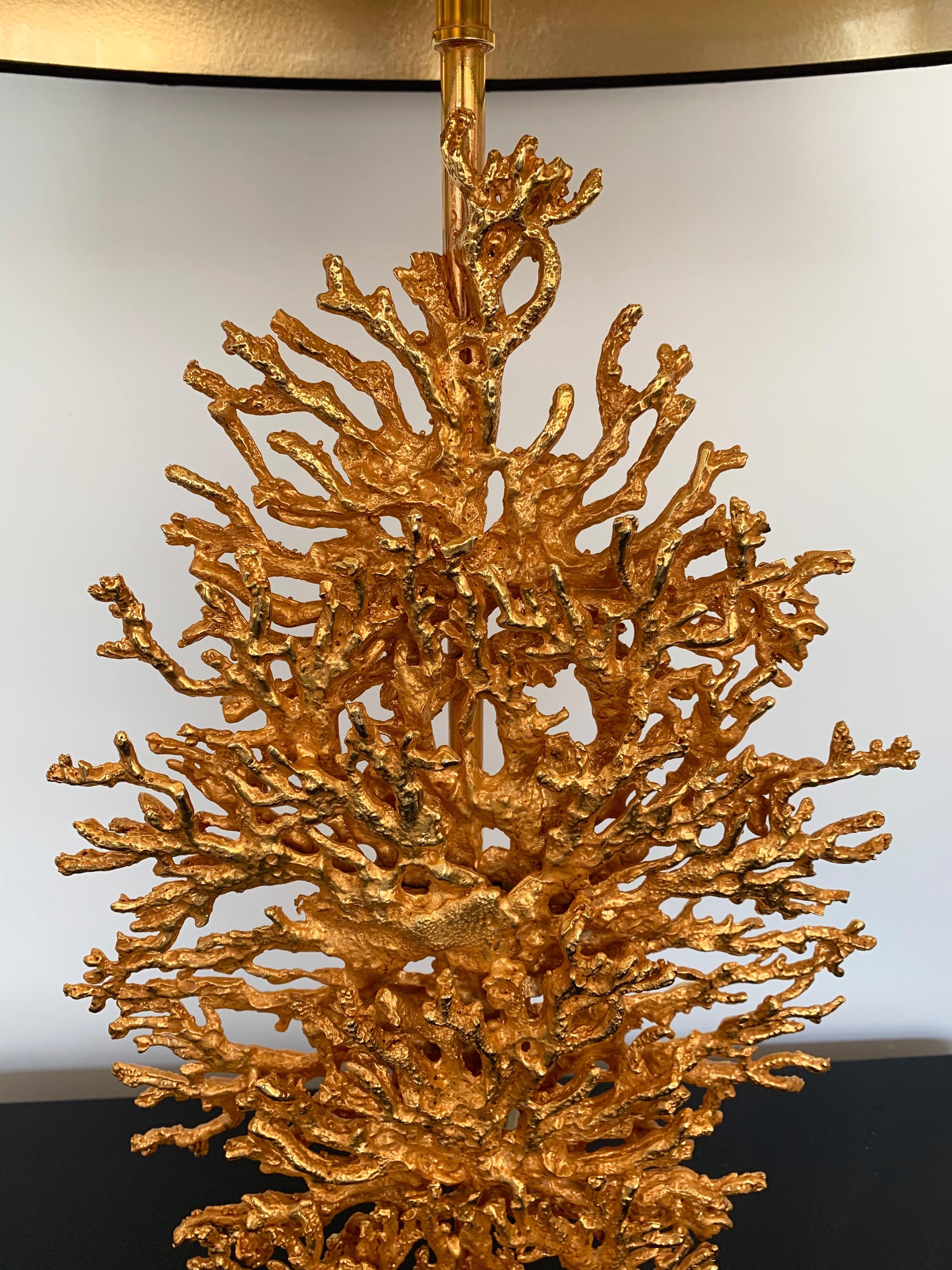 Pair of Gilt Bronze Coral Lamps by Stephane Galerneau, France, 1990s In Excellent Condition In SAINT-OUEN, FR