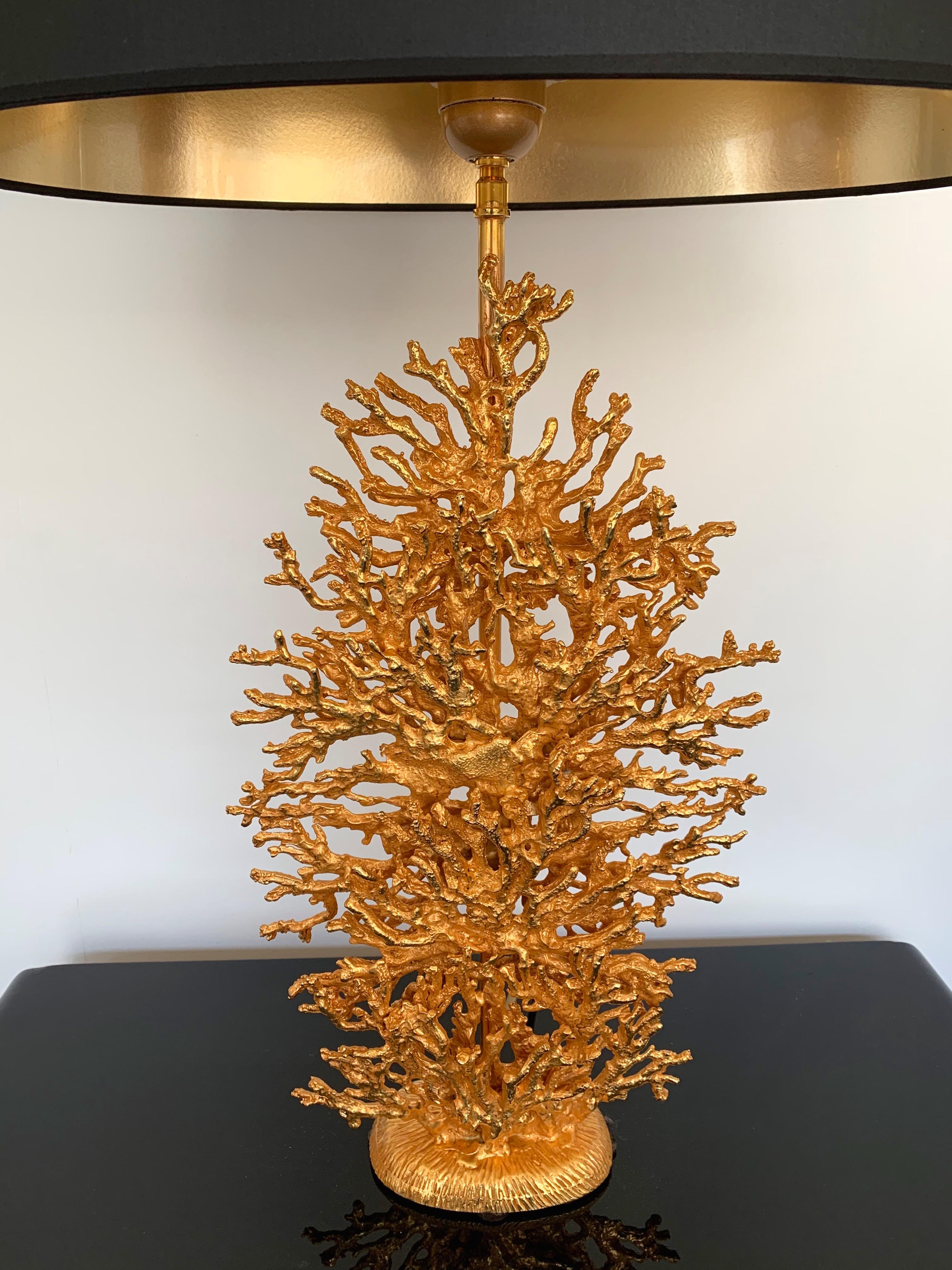 Fin du 20e siècle Paire de lampes corail en bronze doré de Stephane Galerneau, France, années 1990