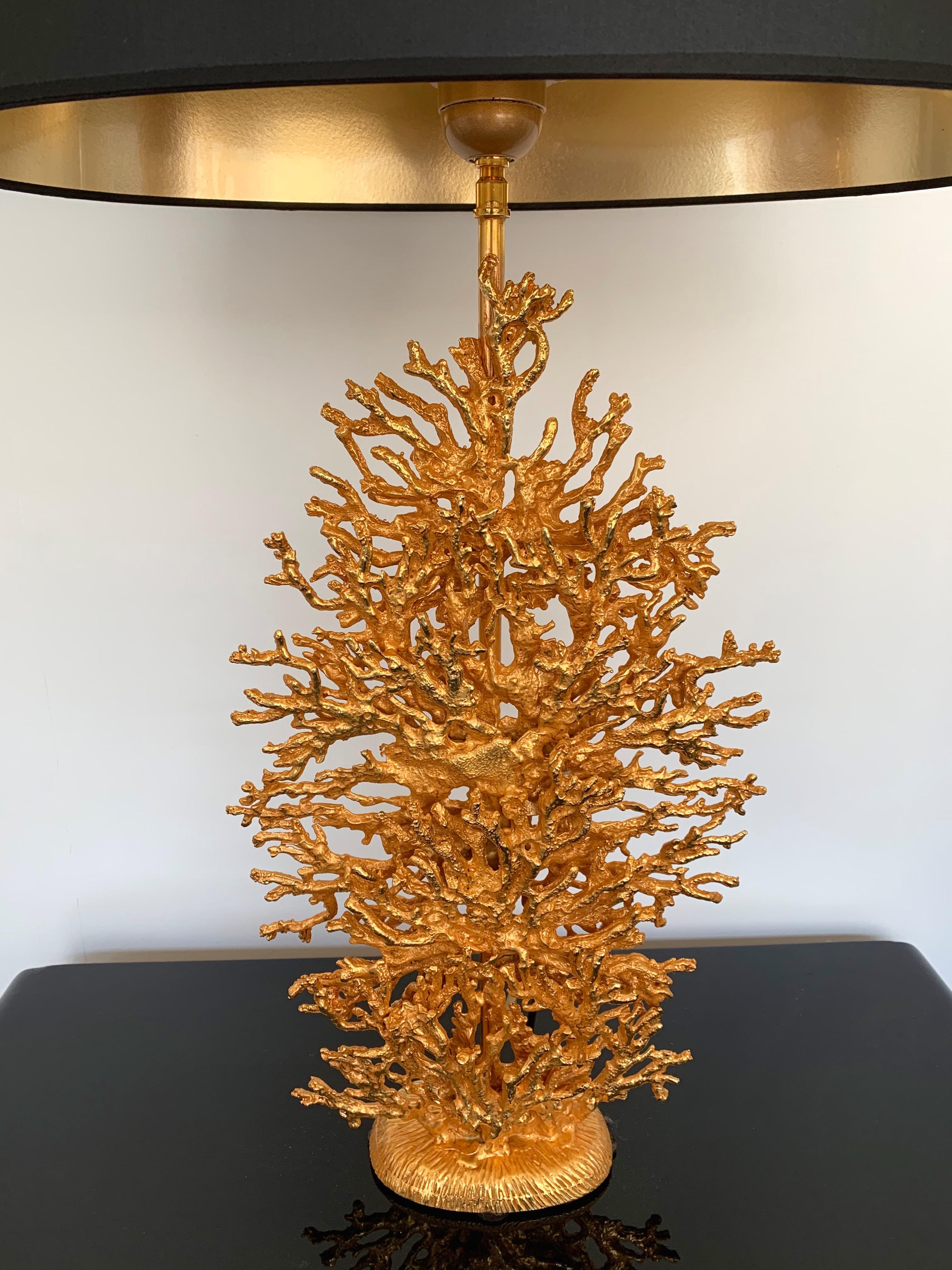 Late 20th Century Pair of Gilt Bronze Coral Lamps by Stephane Galerneau, France, 1990s