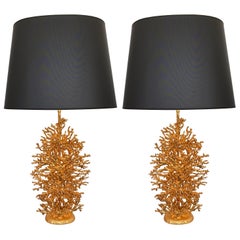 Pair of Gilt Bronze Coral Lamps by Stephane Galerneau, France, 1990s
