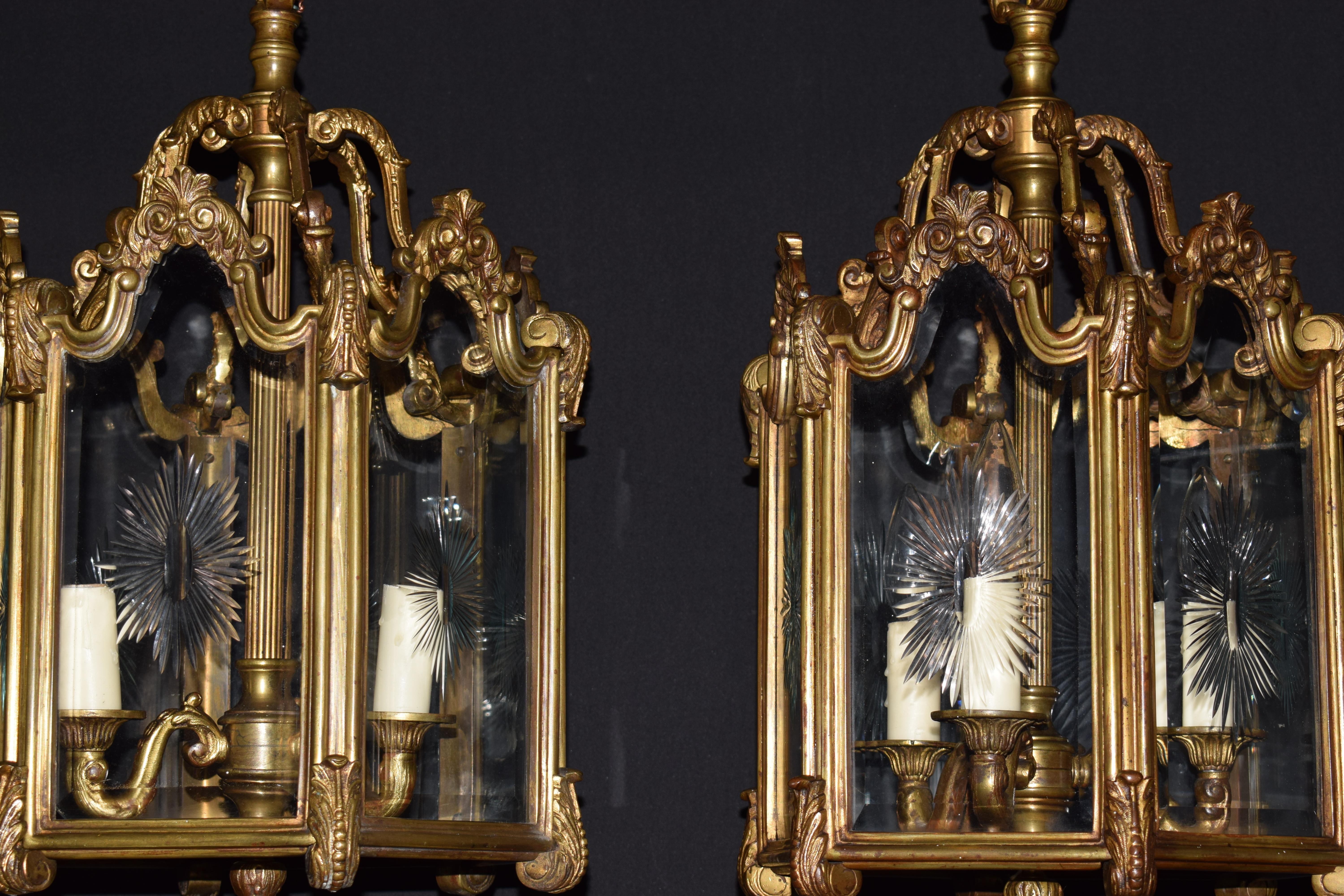 20th Century Pair of Gilt Bronze and Crystal Lanterns