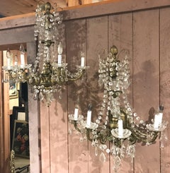 Pair of Gilt Bronze & Crystal Palace Five-Light Sconces