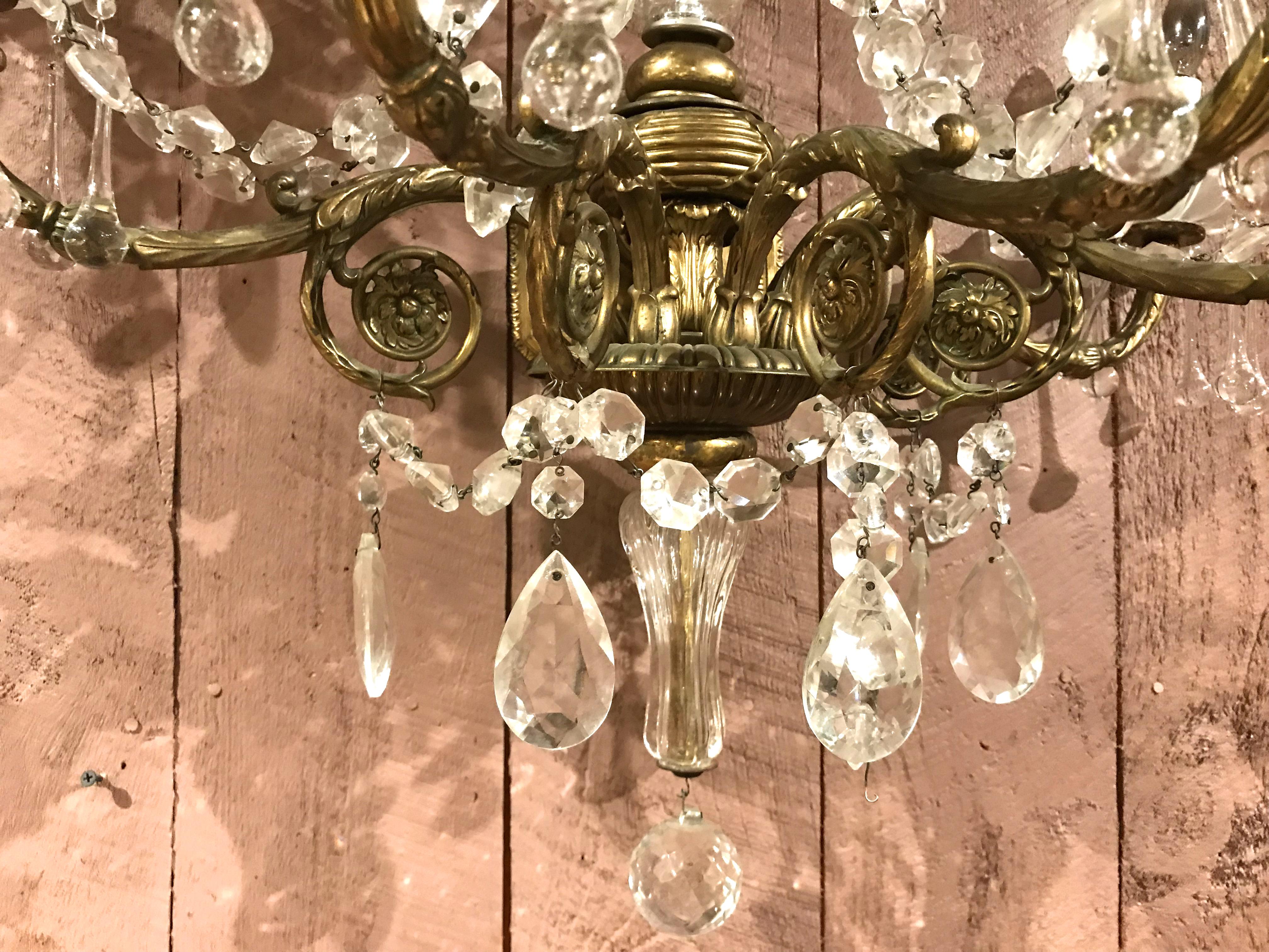 Pair of Gilt Bronze & Crystal Palace Five-Light Sconces For Sale 2