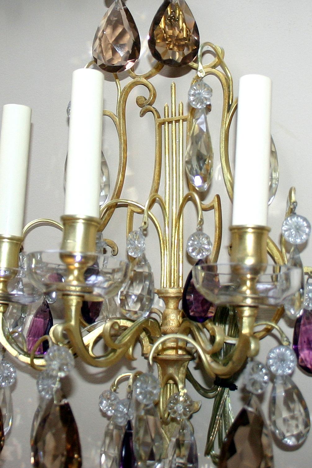 Pair of Gilt Bronze Crystal Sconces In Good Condition For Sale In New York, NY