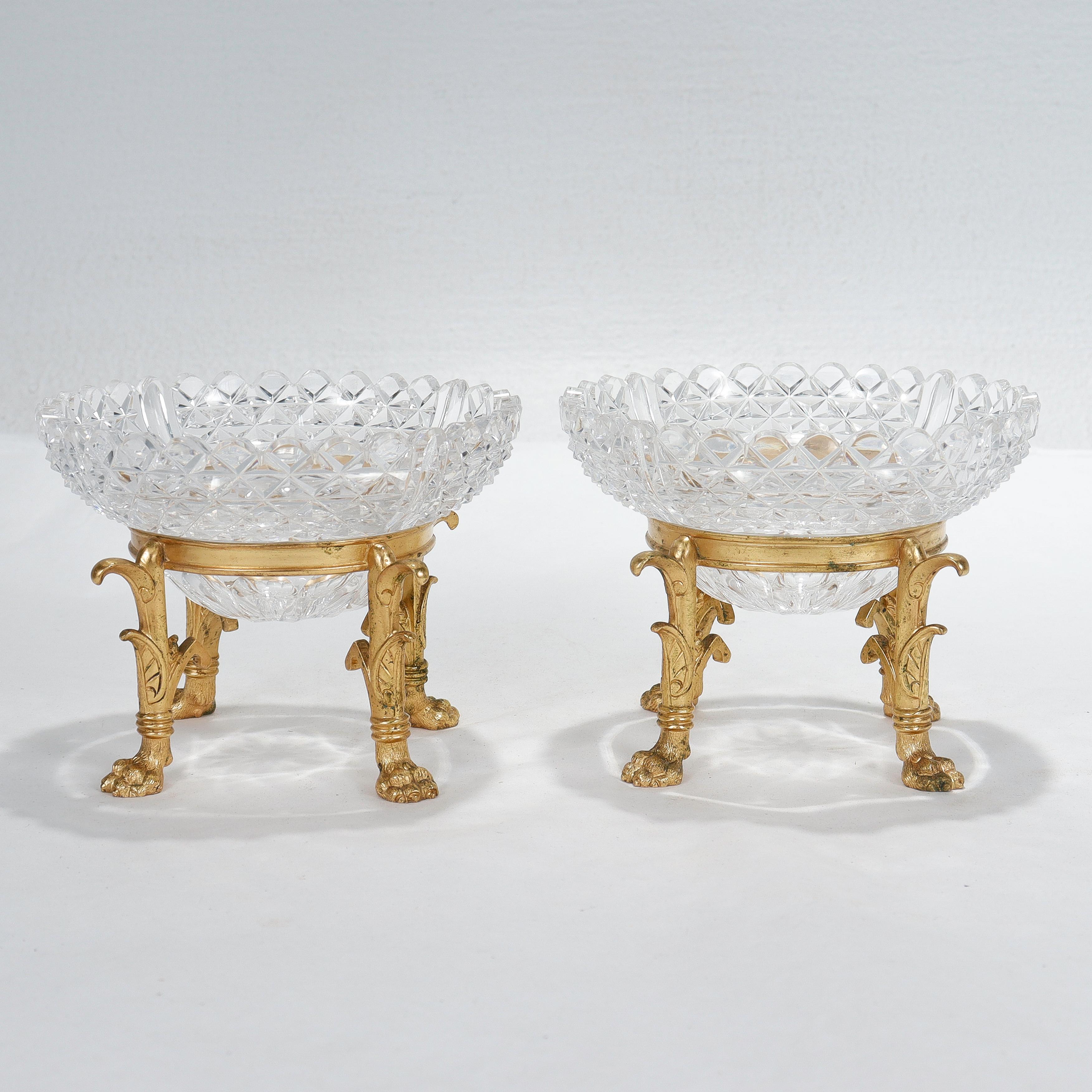 Pair of Gilt Bronze & Cut Glass Footed Bowls Attributed to F. & C. Osler 1