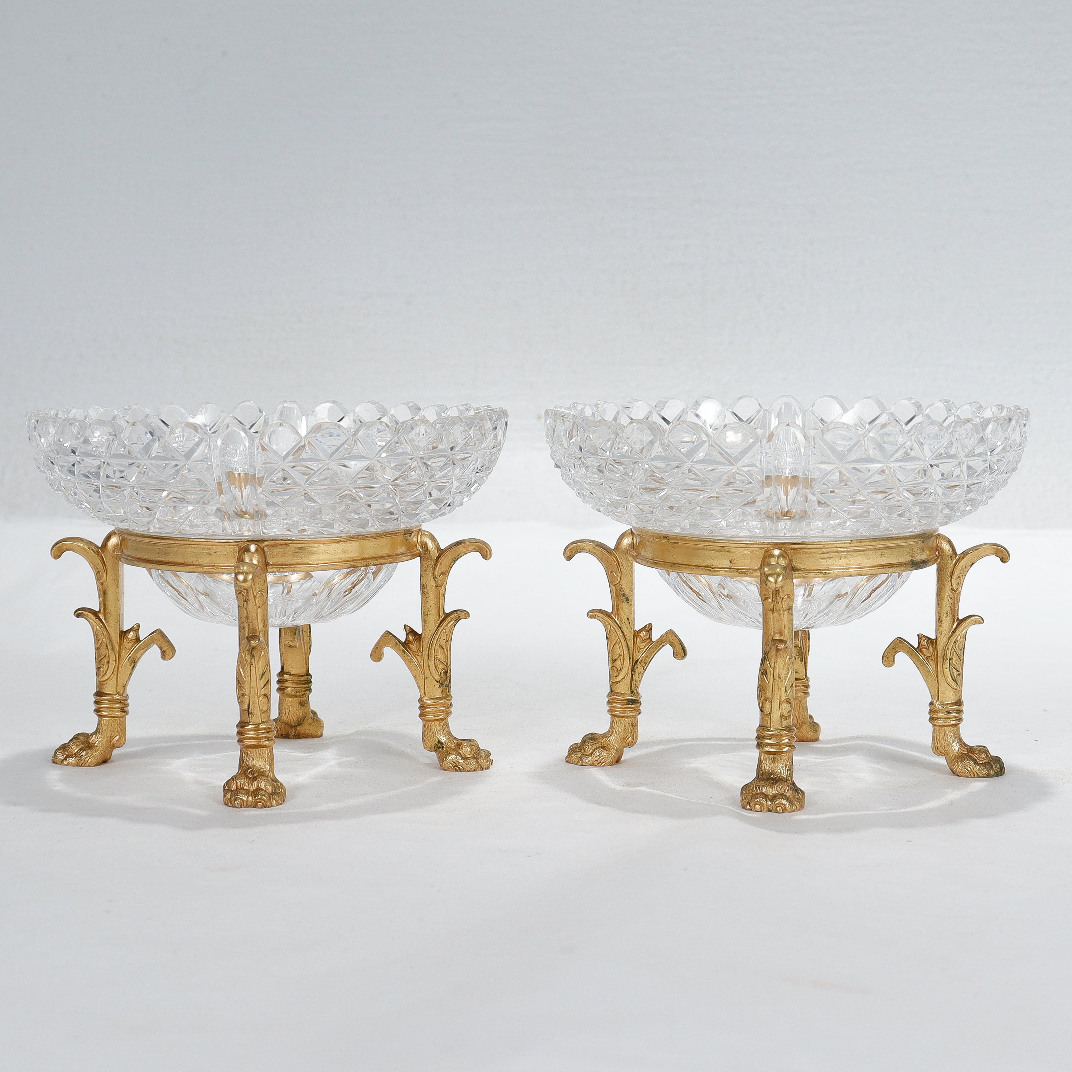Pair of Gilt Bronze & Cut Glass Footed Bowls Attributed to F. & C. Osler 2