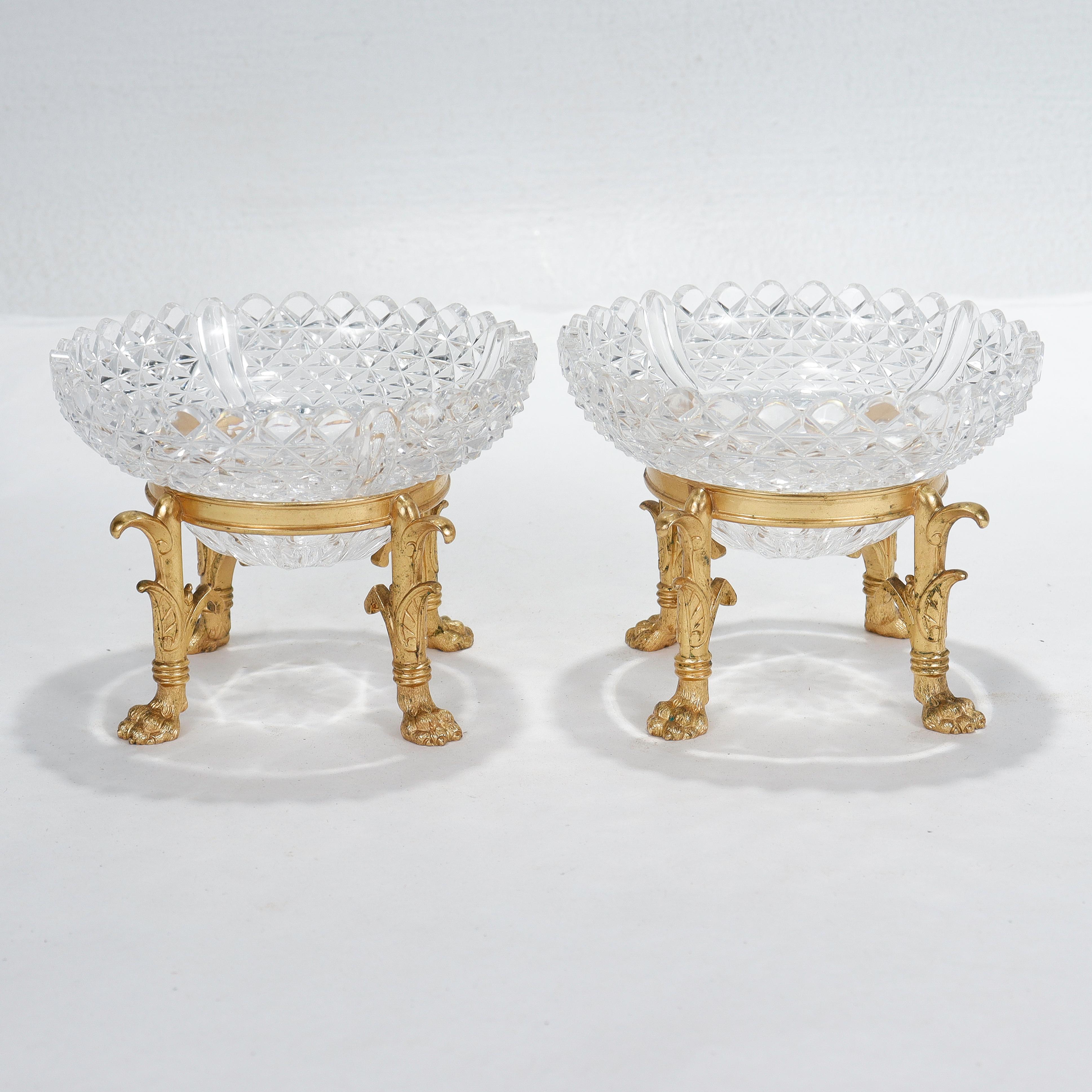 Pair of Gilt Bronze & Cut Glass Footed Bowls Attributed to F. & C. Osler 3