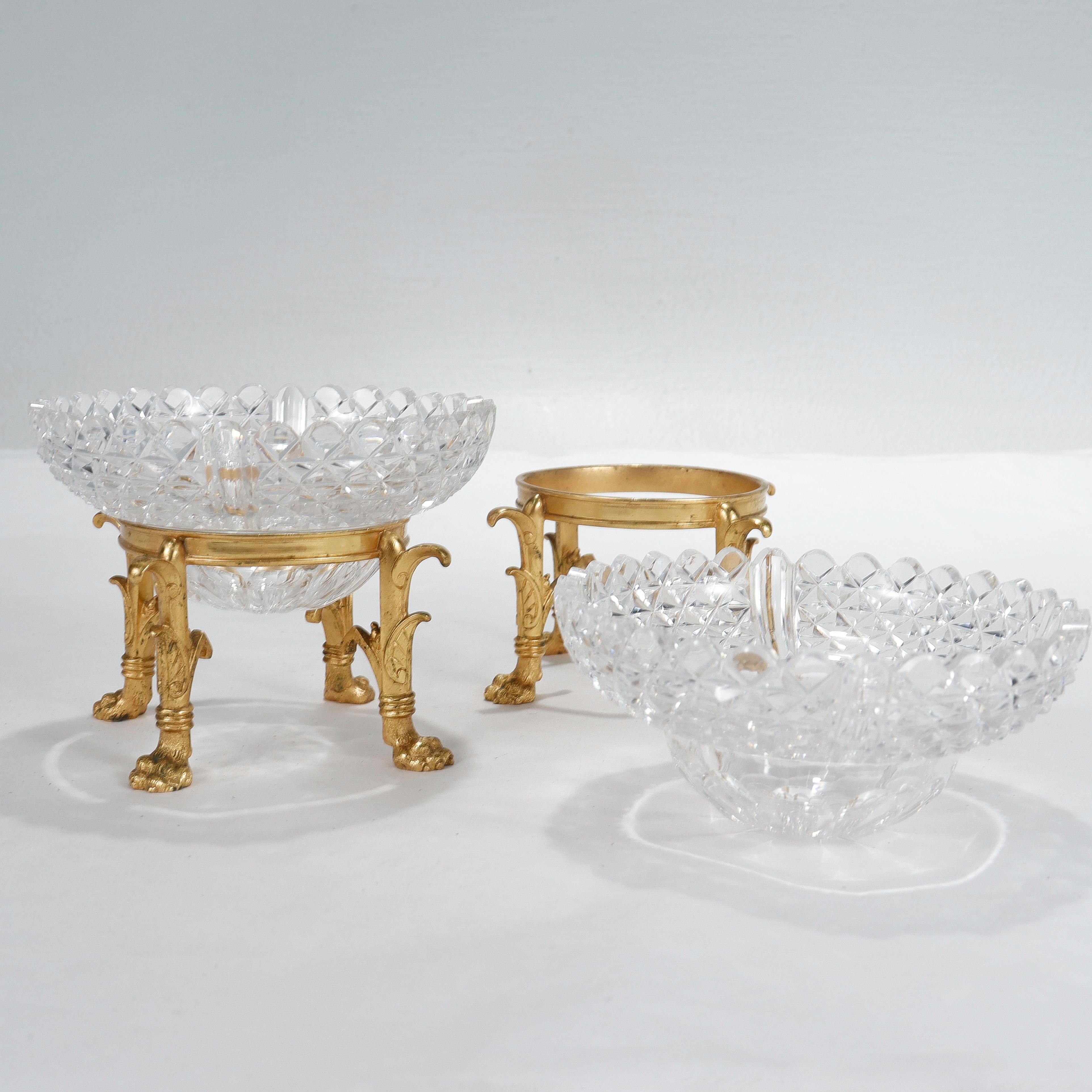 Pair of Gilt Bronze & Cut Glass Footed Bowls Attributed to F. & C. Osler 4