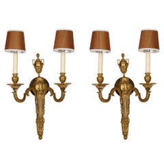 Pair of Gilt Bronze Double Arm Louis XVI Style Sconces