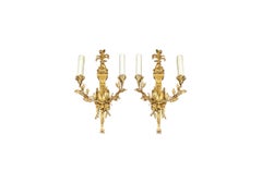 Pair Of Gilt Bronze Electrified Two Arm Light Wall Sconces #1
