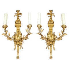 Pair Of Gilt Bronze Electrified Two Light Wall Sconces #2
