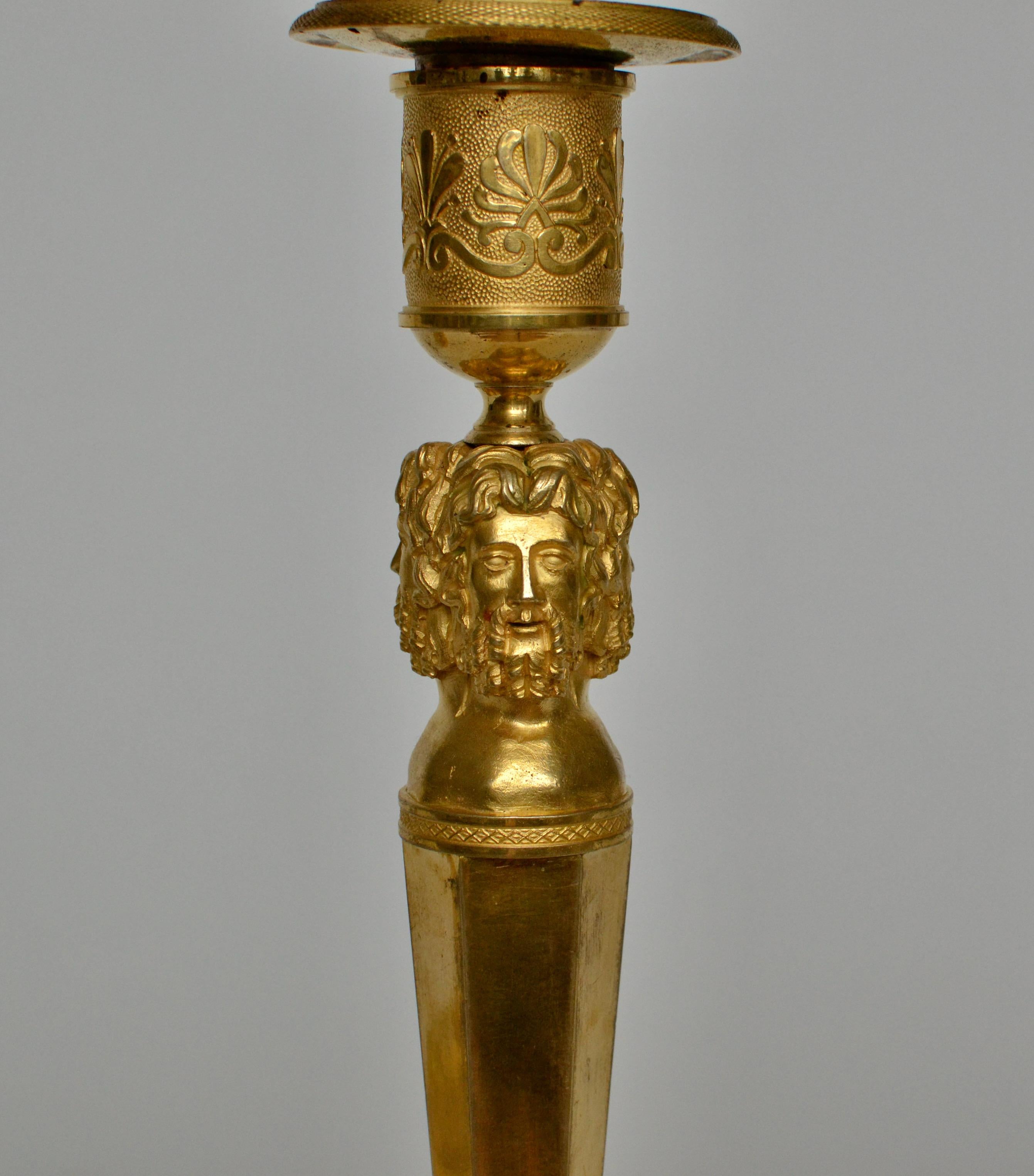 Early 19th Century Pair of Gilt Bronze Empire Candlesticks, Paris