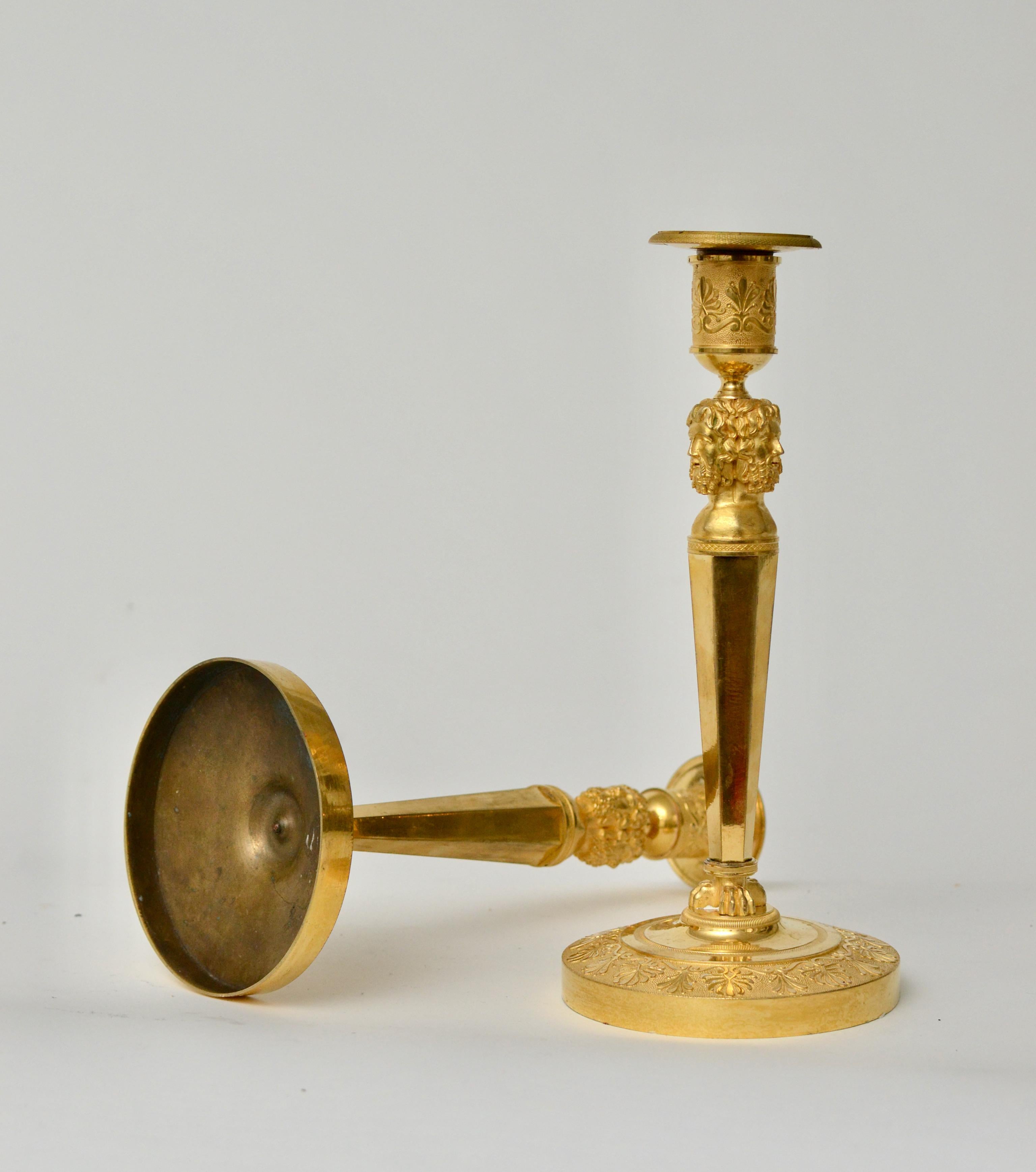 Pair of Gilt Bronze Empire Candlesticks, Paris 2