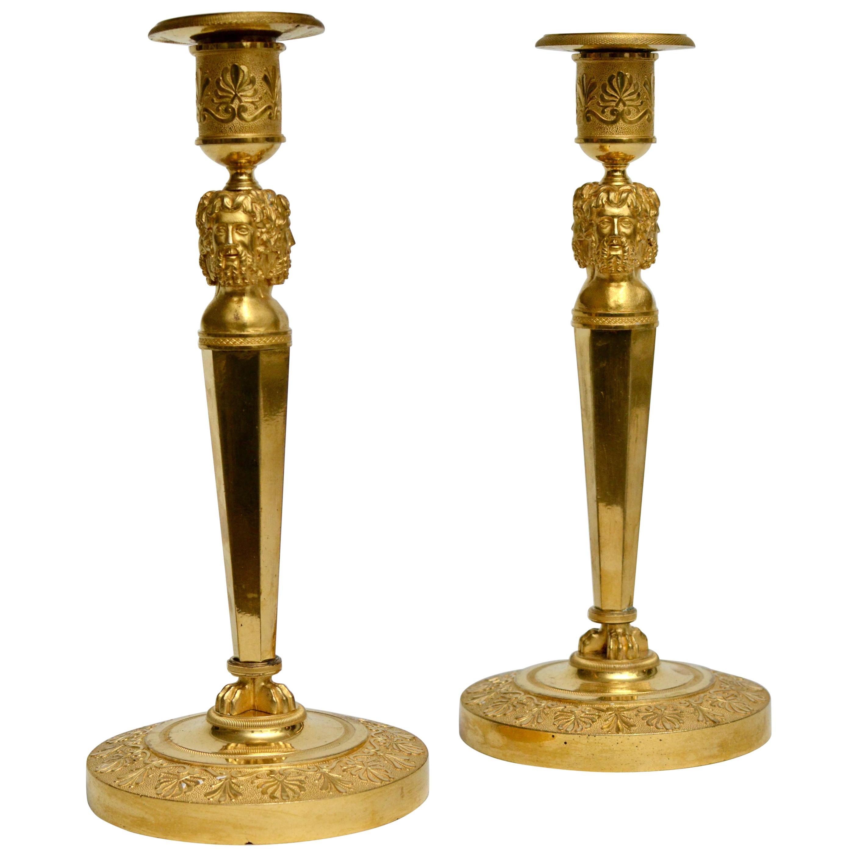 Pair of Gilt Bronze Empire Candlesticks, Paris