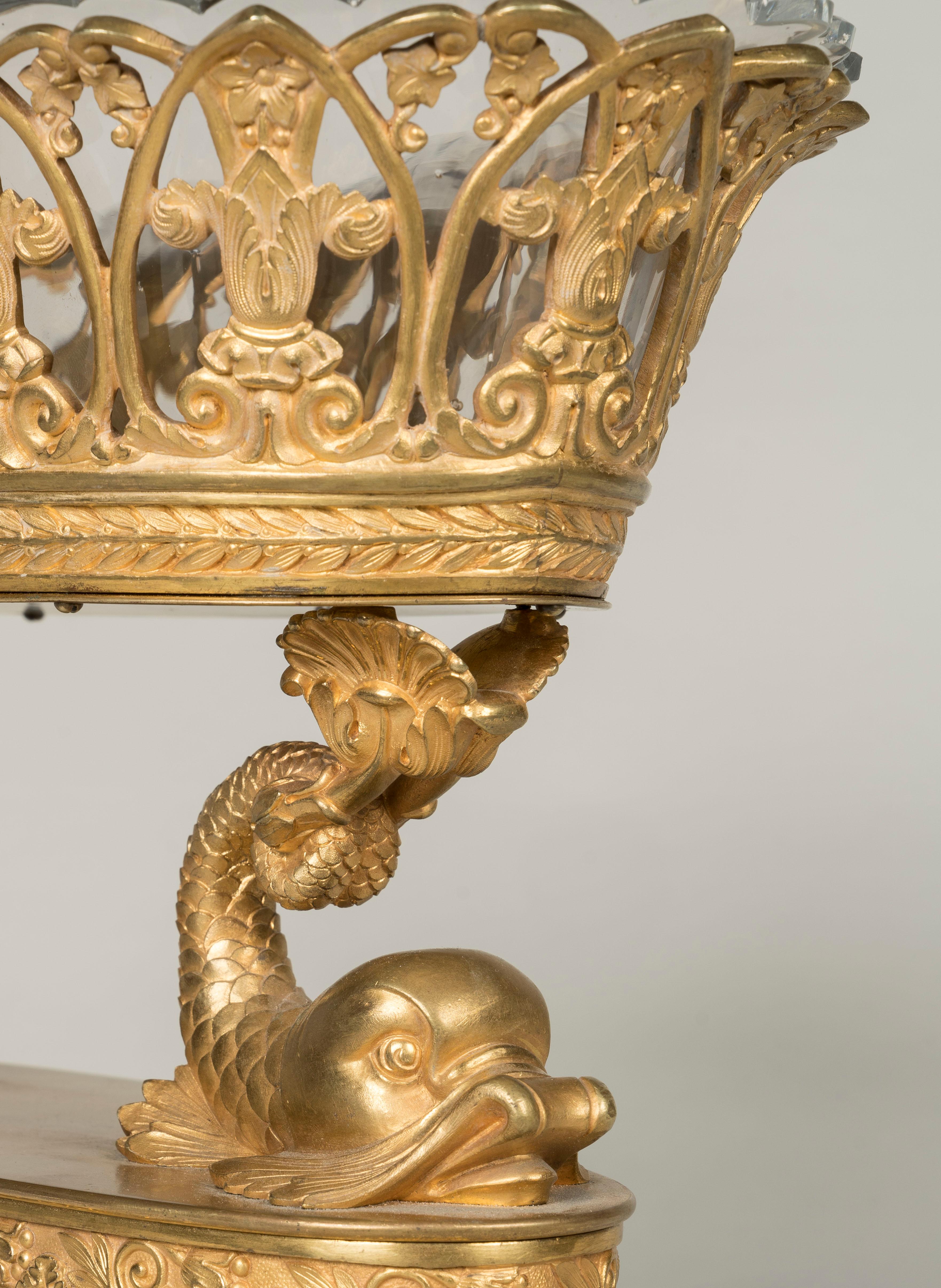 French Pair of Gilt Bronze Empire Period 'Dolphin' Centrepieces attributed to Thomire For Sale