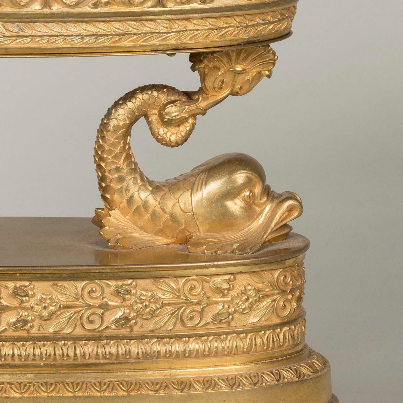 19th Century Pair of Gilt Bronze Empire Period 'Dolphin' Centrepieces attributed to Thomire For Sale